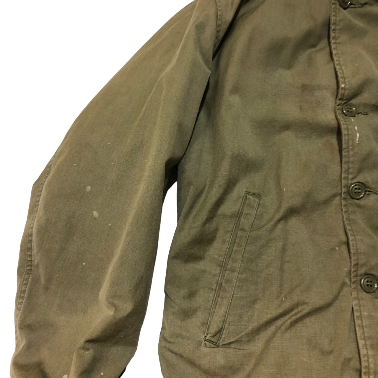US NAVY(アメリカ海軍) 40s N-4 デッキジャケット/USN/ヴィンテージジャケット 表記無し(Mサイズ程度) オリーブ/カーキ M-41 大戦 WW2 TALONジップ