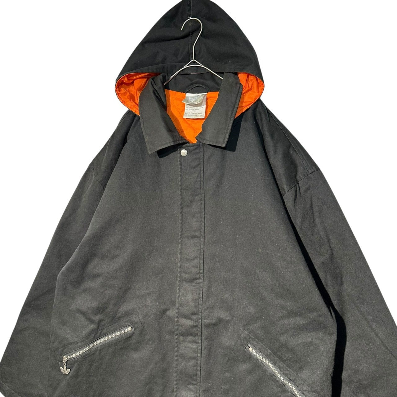 adidas(アディダス) 90's back logo hooded jacket バックロゴ フーデット ジャケット L ブラック×オレンジ 万国旗タグ 90年代