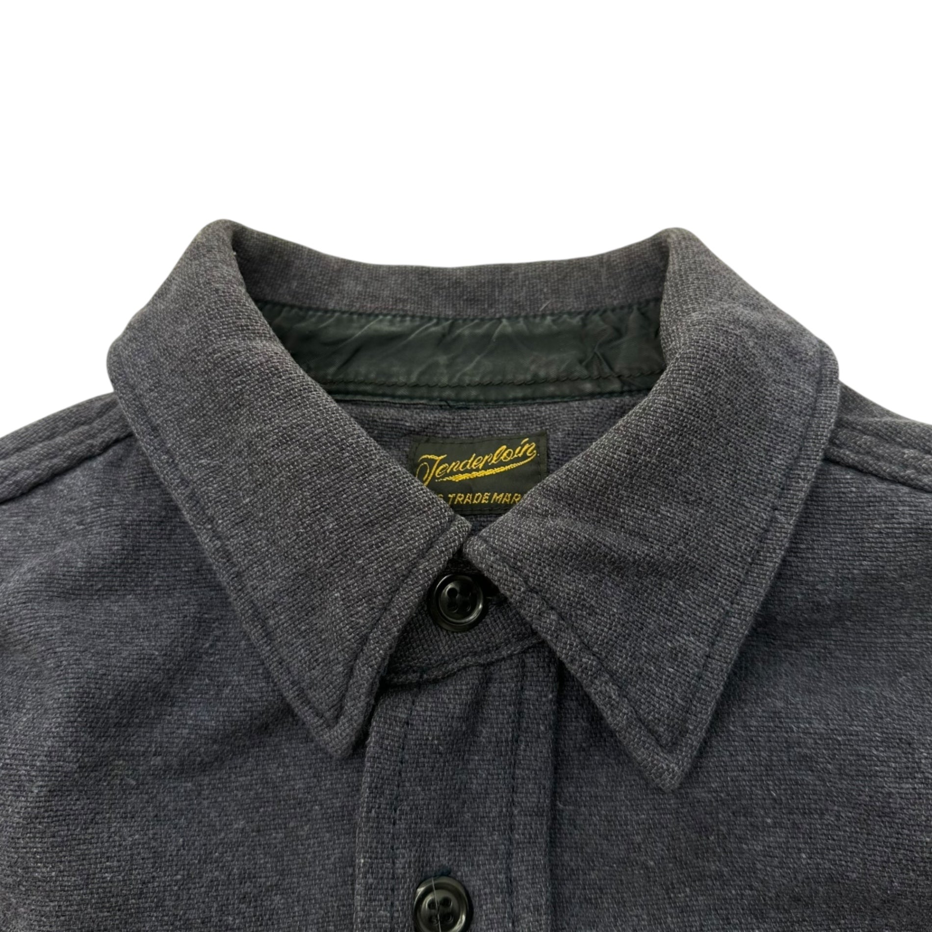 TENDERLOIN(テンダーロイン) Wool cotton box silhouette chain stitch shirt ウール コットン ボックス シルエット チェーン ステッチ シャツ XS ネイビー