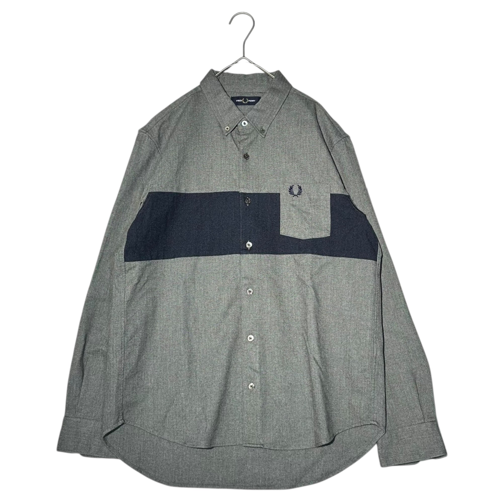 FRED PERRY(フレッドペリー) Brushed Panelled Shirt ブラッシュド パネルシャツ F4592 L グレー×ネイビー