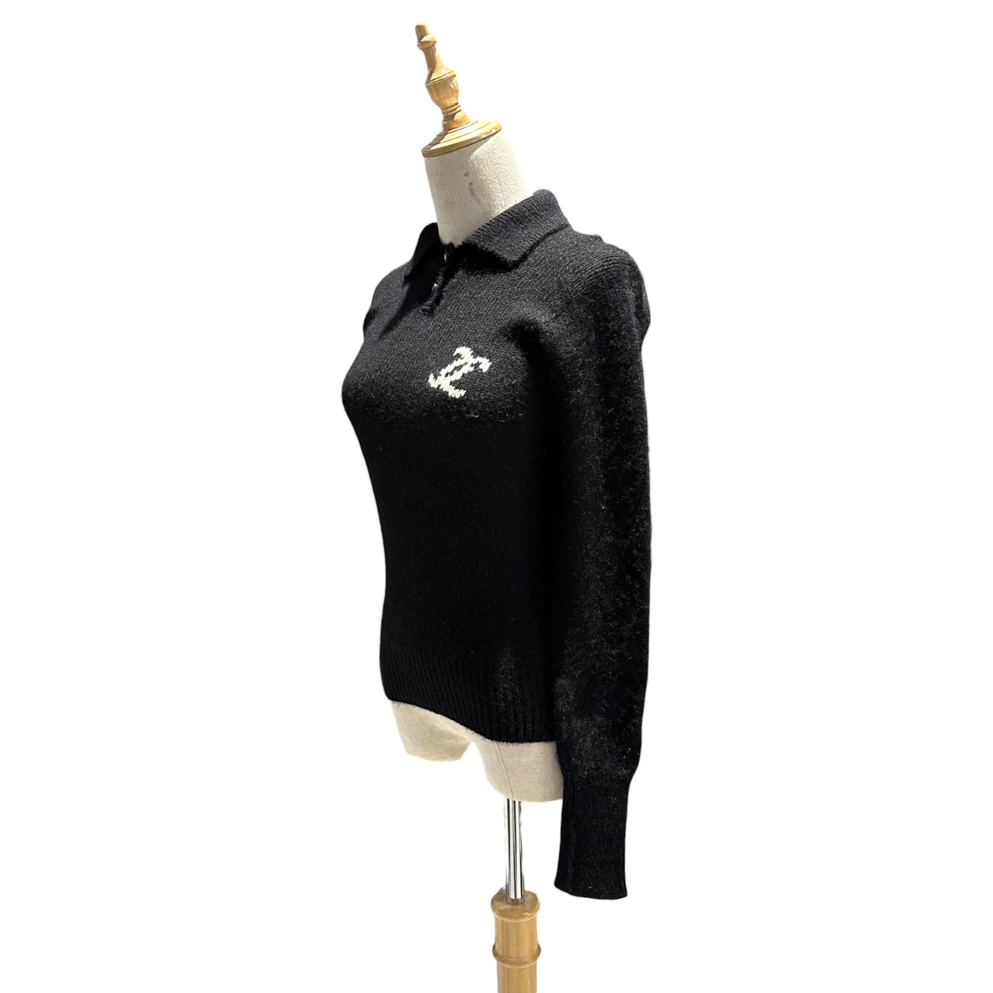 CHANEL(シャネル) 1996AW Coco Button Cashmere Collared Sweater ココボタン カシミア 襟付き ニット P08765V00321 36 ブラック×ホワイト B0841 90s ヴィンテージ