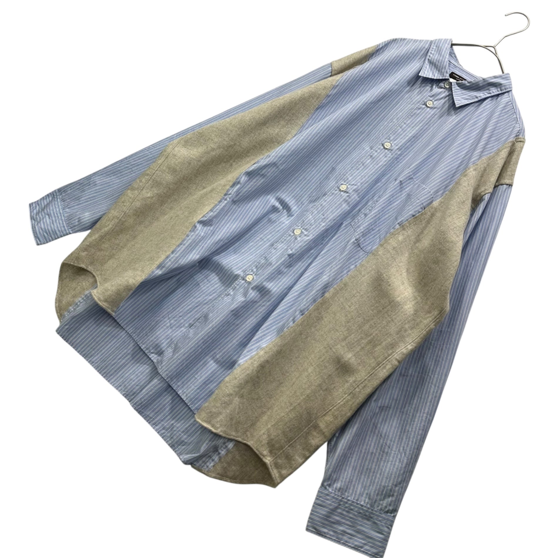 COMME des GARCONS HOMME PLUS(コムデギャルソンオムプリュス) 18SS Multi-material Stripe L/S Shirt 異素材 切替 ストライプ 長袖 シャツ PA-B004 M ブルー×グレー AD2017 DISCO期