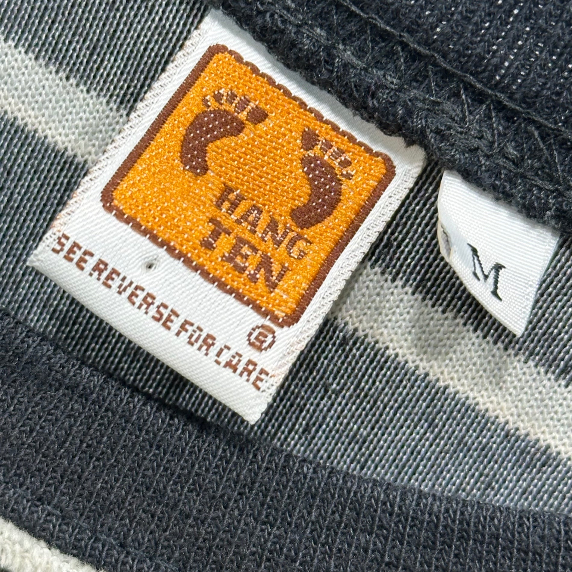 HANG TEN HANGTEN(ハンテン) 90's Vintage Velour Border L/S Tee ヴィンテージ ベロア ボーダー カットソー M ブラック×ホワイト 90年代 長袖 Tシャツ スウェット