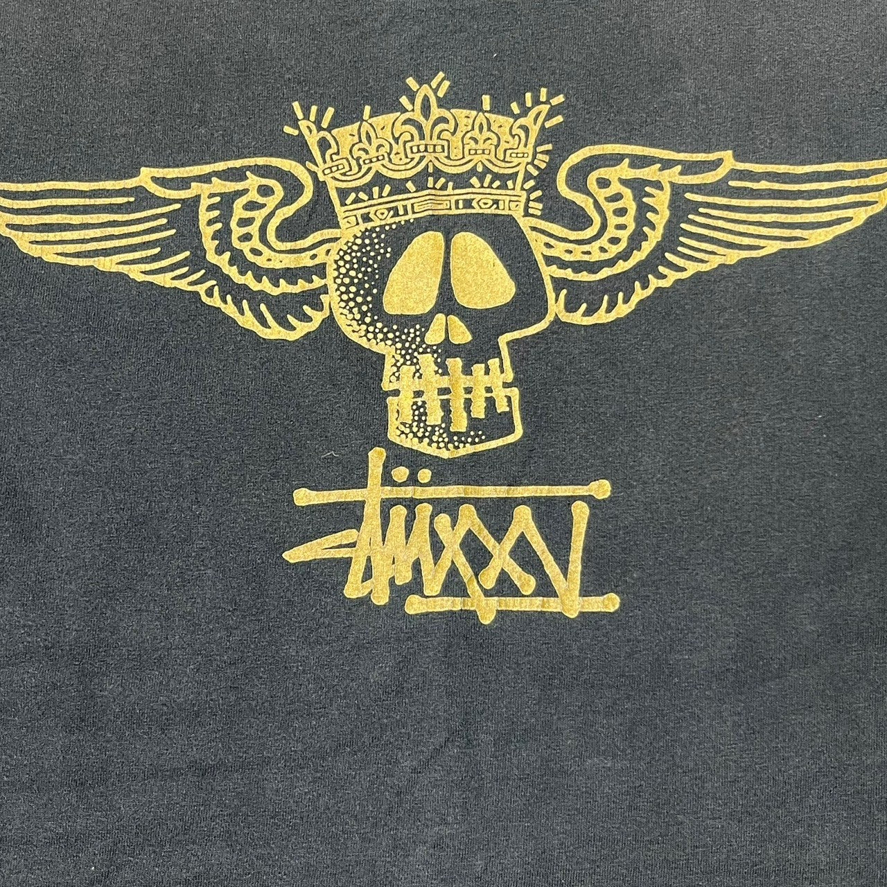 STUSSY(ステューシー) 00's crown skull back print Tシャツ 王冠 スカル バックプリント SIZE M ブラック×ゴールド OLD STUSSY