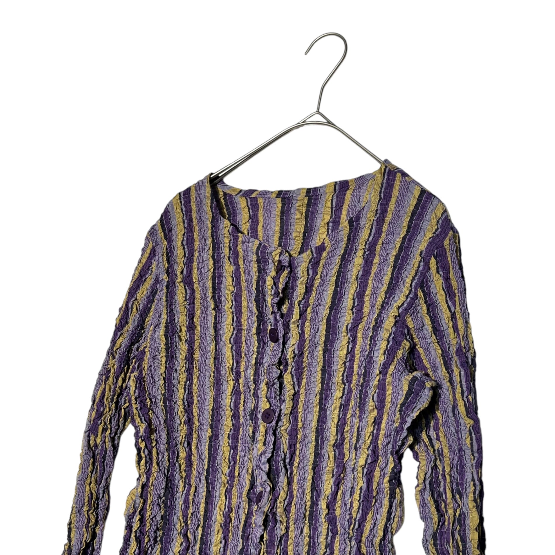 me ISSEY MIYAKE(ミーイッセイミヤケ) Wrinkled check cardigan シワ加工 チェック カーディガン プリーツ MI34FO501 FREE パープル