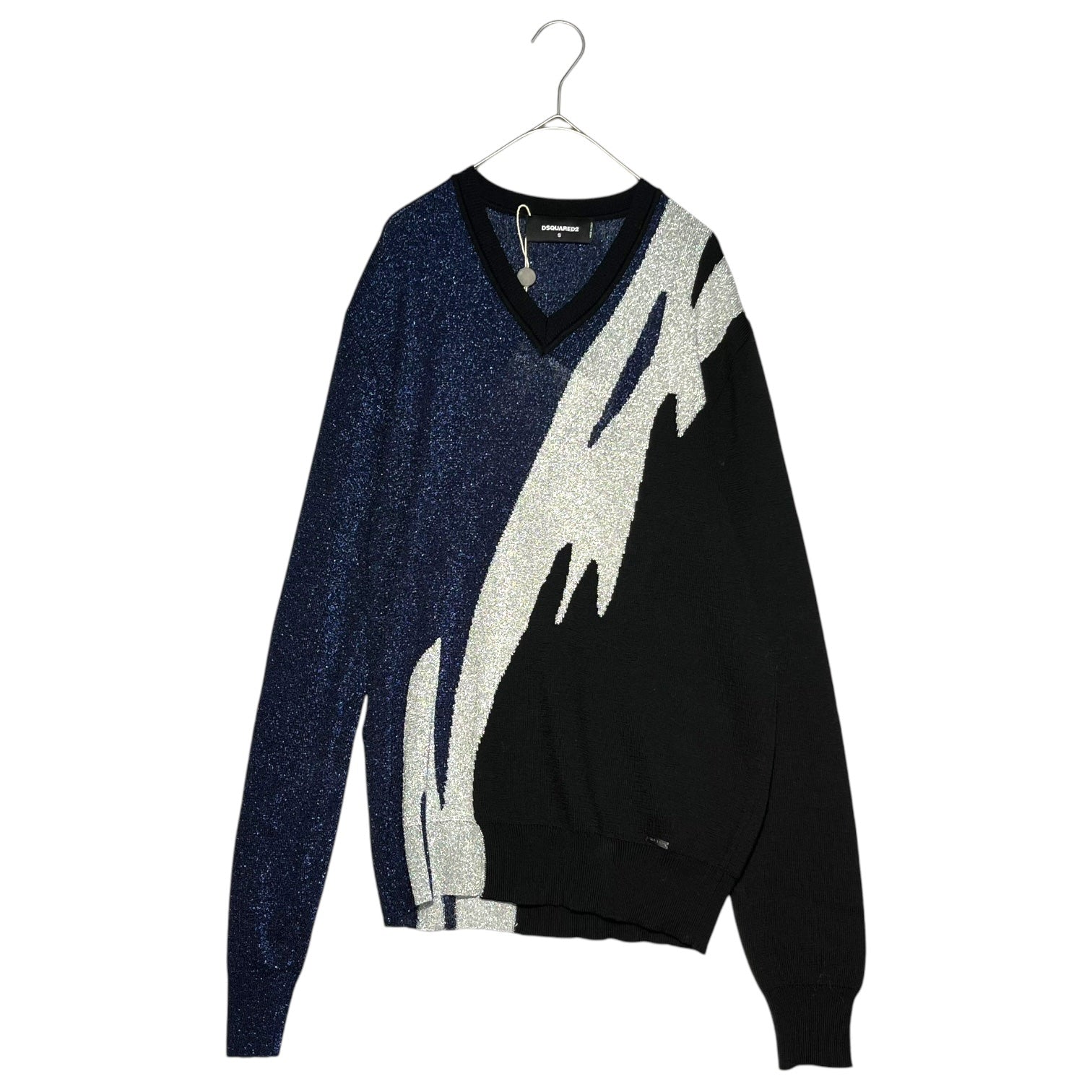 DSQUARED2(ディースクエアード) V-neck glitter knit pullover Vネック グリッター ニット プルオーバー S74HA0729 S15911 S ブルー×グレー