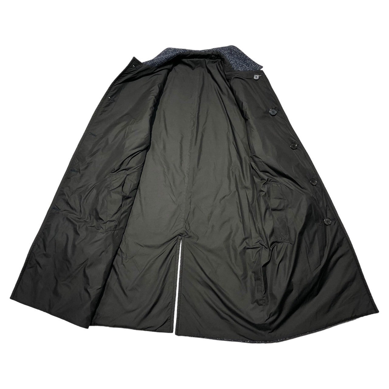 Aquascutum(アクアスキュータム) Reversible tweed wool nylon stainless steel collar coat リバーシブル ツイード ウール ナイロン ステンカラー コート 38(M程度) ネイビー×ブラック