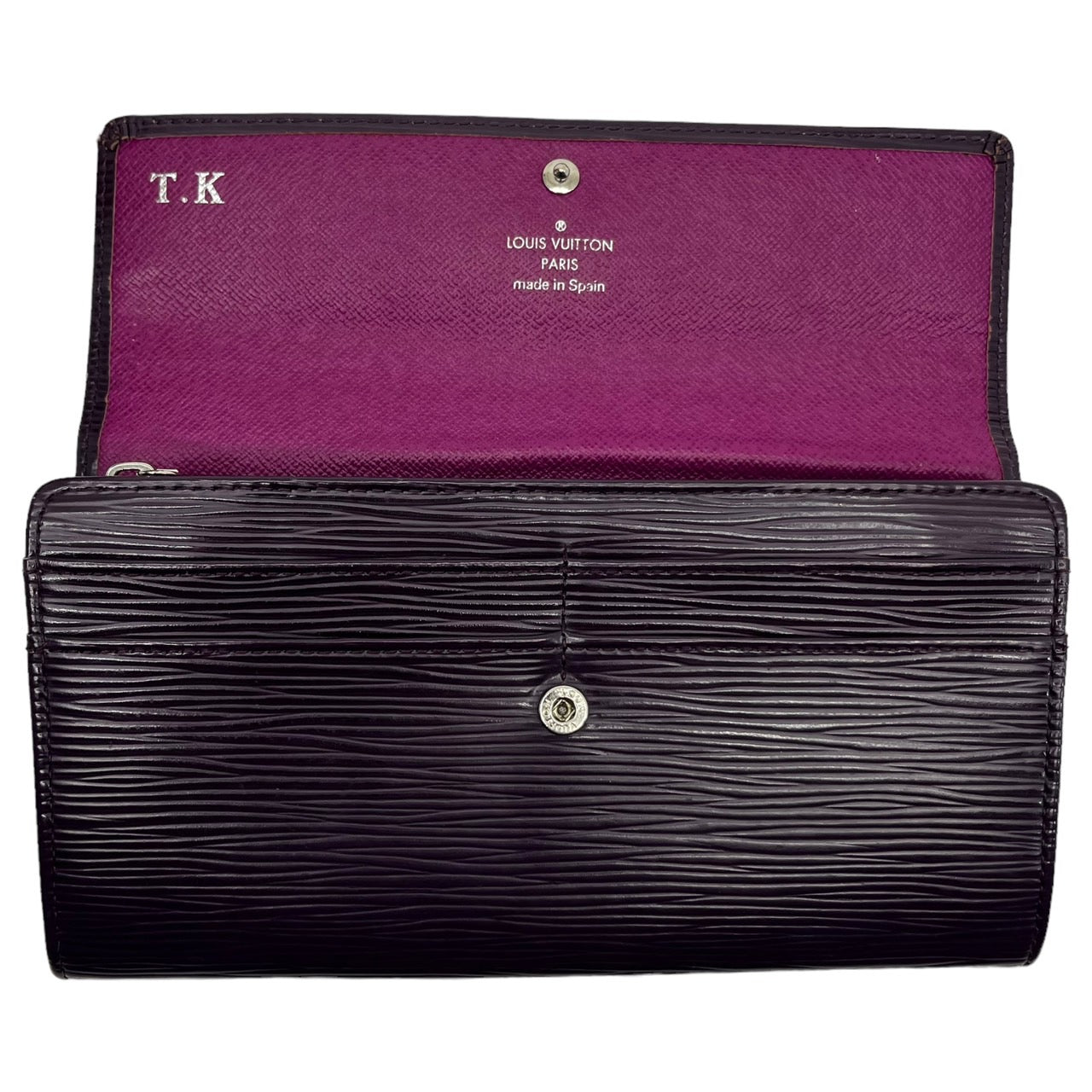LOUIS VUITTON(ルイヴィトン) ポルトオフォイユサラ/長財布/エピ M6374L カシス(パープル) 製造番号:CA0029/イニシャル入り