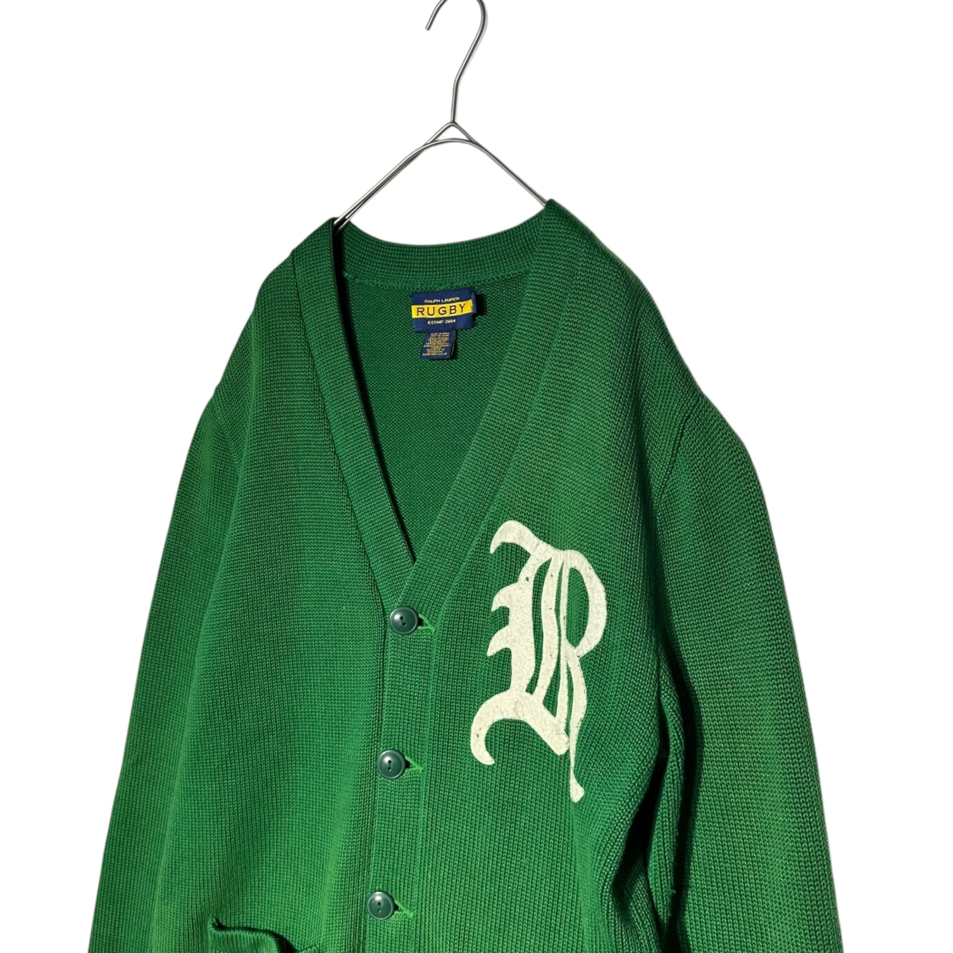 RALPH LAUREN RUGBY(ラルフローレンラグビー) College badge cotton cardigan カレッジ ワッペン コットン ニット カーディガン M グリーン