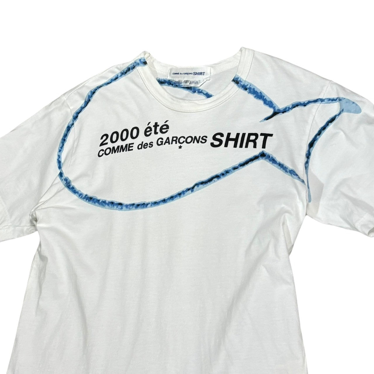 COMME des GARCONS SHIRT(コムデギャルソンシャツ) Front Logo Crew Neck T-Shirt フロント ロゴ クルーネック Tシャツ S ホワイト×ブルー
