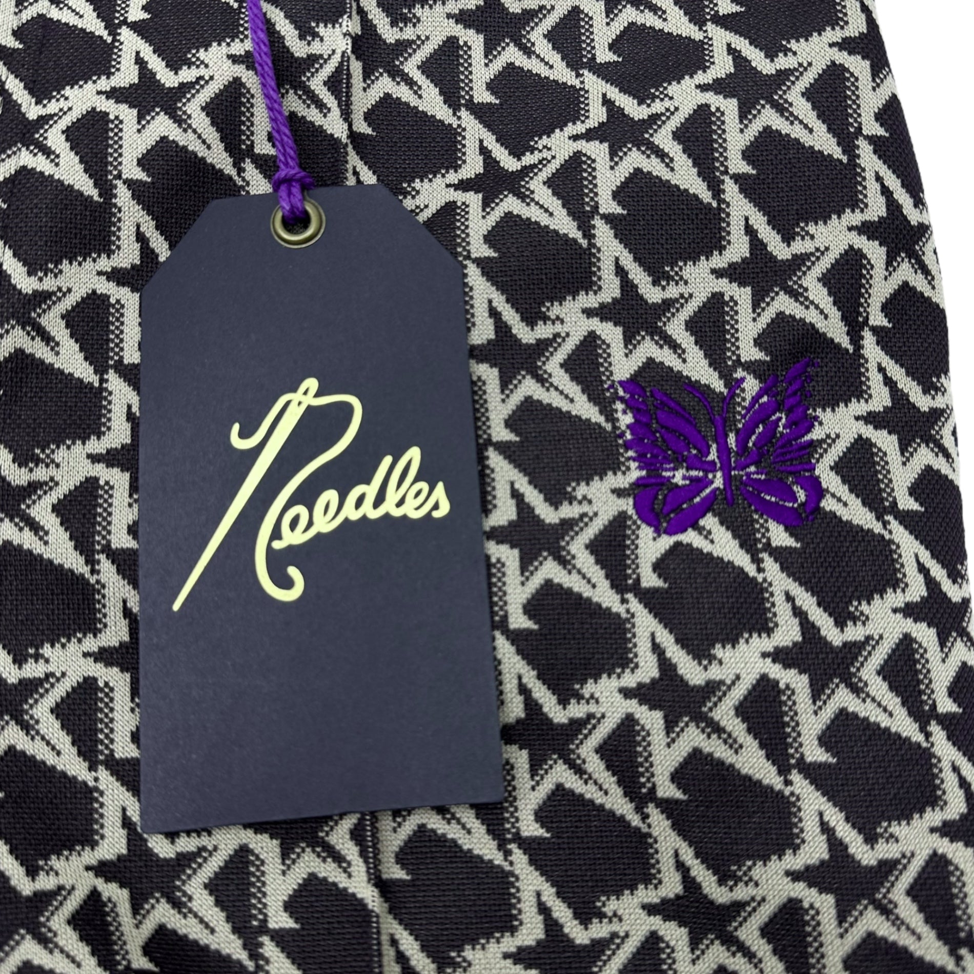 NEEDLES(ニードルズ) Boot Cut Jean - Poly Jacquard print STAR トラック パンツ ジャガード プリント スター LQ526 M ブラウン×ベージュ 星 ロゴ スラックス