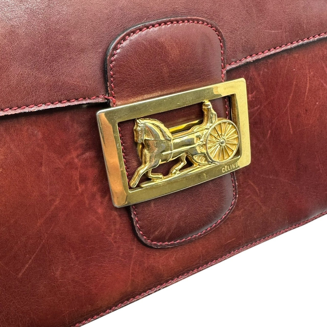 CELINE(セリーヌ) Vintage carriage metal leather shoulder bag ヴィンテージ 馬車金具 レザー ショルダー バッグ ボルドー OLD オールド 金 本革