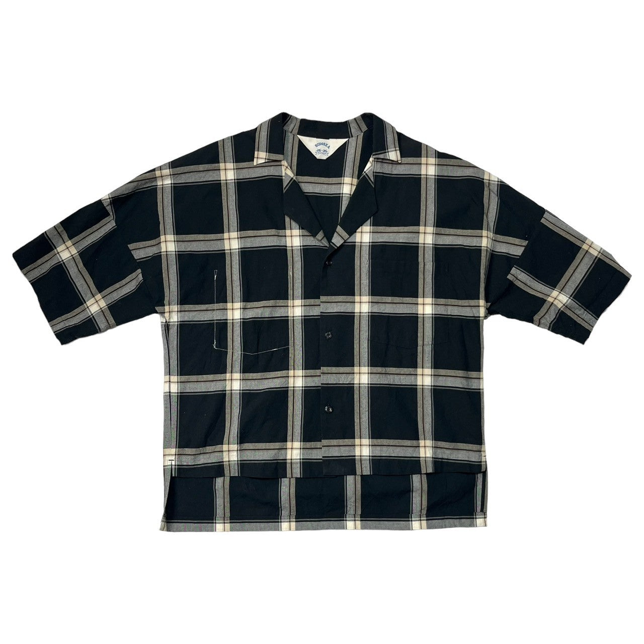 SUNSEA(サンシー) 17SS CHECK FRIED SHRIMP SHIRT チェック フライドシュリンプ シャツ 半袖 開襟 シャツ オープンカラー 17S17 SIZE 3(L) ブラック×グレー