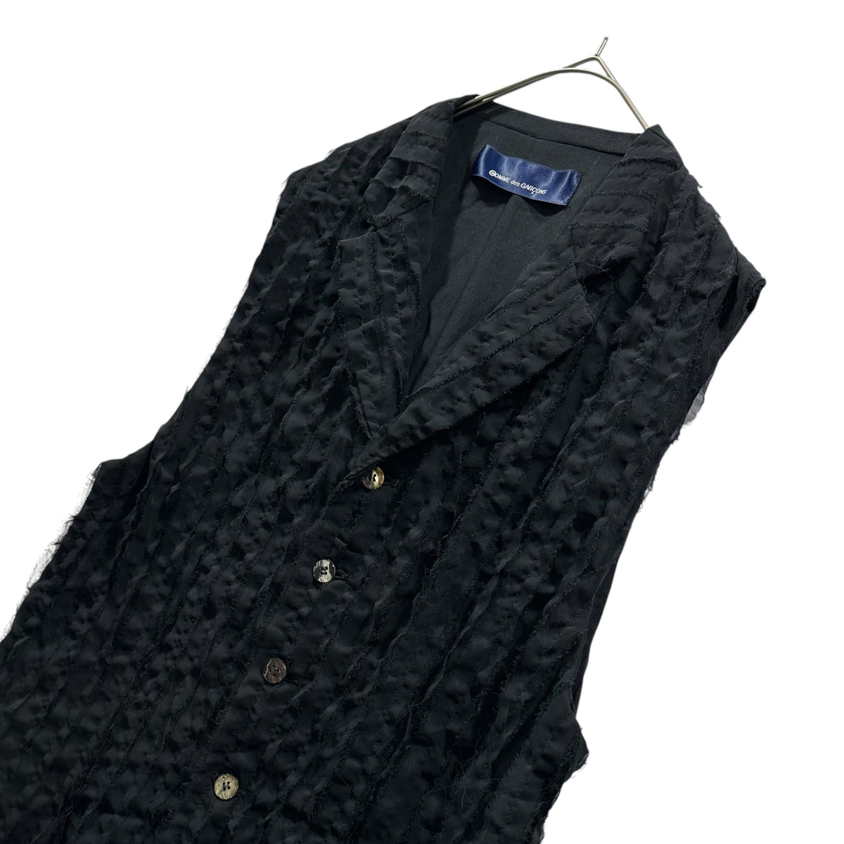 COMME des GARCONS(コムデギャルソン) 1993SS Aoyama-Limited Striped Cut-Off Sleeveless Coat 青山 限定 ストライプ カットオフ スリーブレス コート KX-251030 FREE ブラック AD1992 90s アーカイブ 稀少