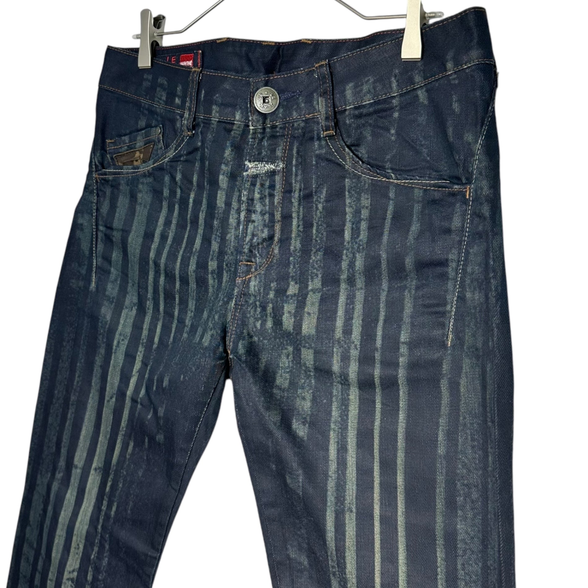 MARITHE FRANCOIS GIRBAUD(マリテフランソワジルボー) 00's Striped Washed Printed Straight Denim Pants ストライプ ウォッシュ加工 プリント ストレート デニム パンツ M7-1789 M インディゴ Y2K アーカイブ