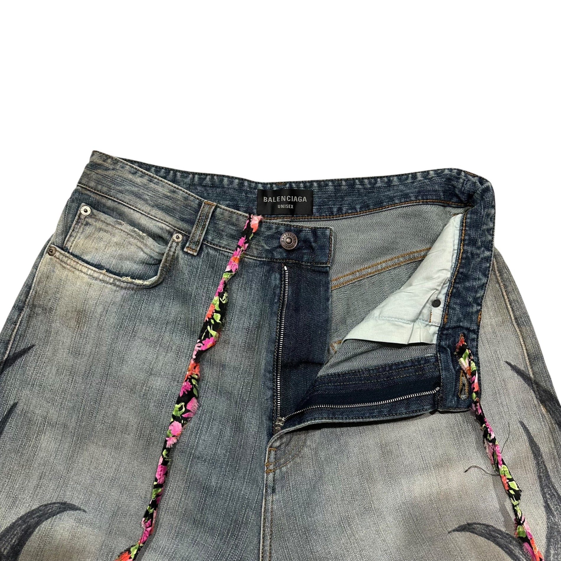 BALENCIAGA(バレンシアガ) 24AW Y2K Stretched Knee Baggy Jeans ストレッチド ニー バギー ジーンズ 809360 XS インディゴ ワイド デニム パンツ トライバル