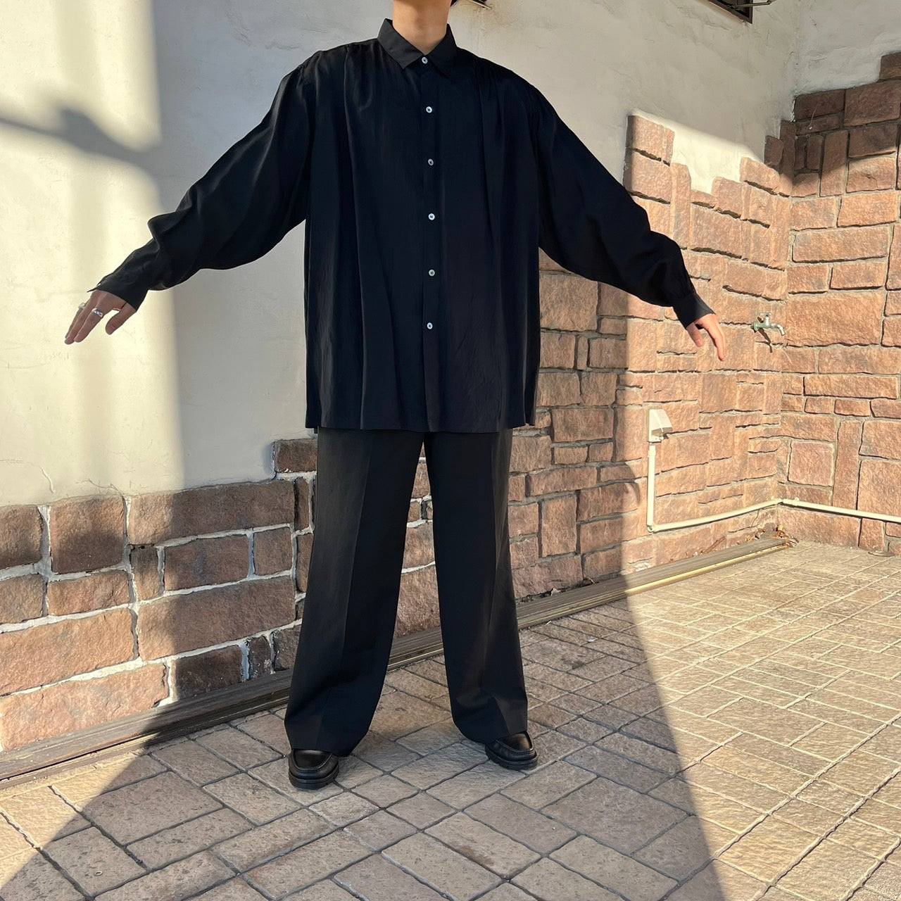 COMME des GARCONS HOMME(コムデギャルソンオム) 80's wide silhouette rayon shirt/ワイドシルエットレーヨンシャツ/80年代/ヴィンテージ HB-050500 FREE ブラック 川久保玲本人期