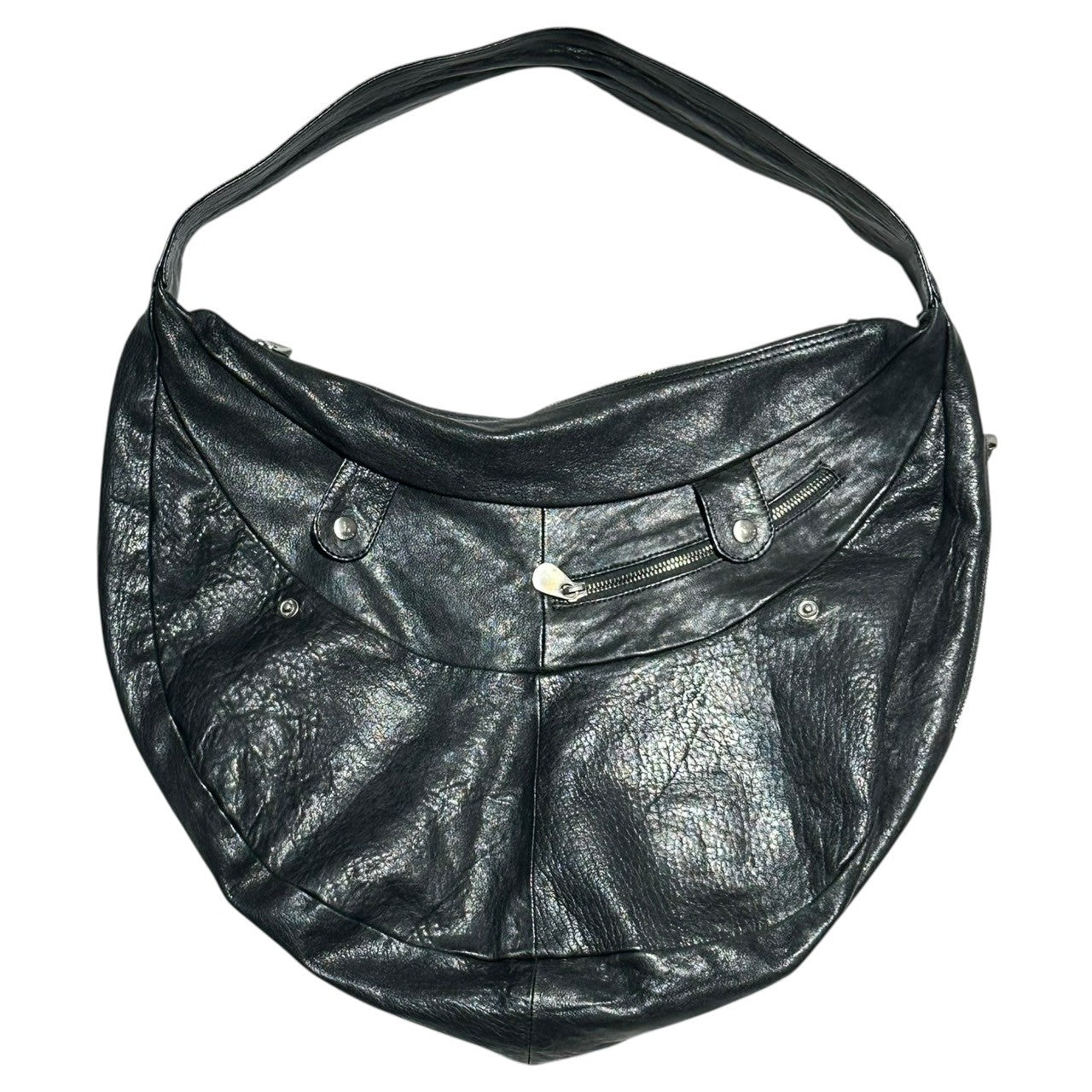 Y's×MANDARINA(ワイズ×マンダリナ) Lamb leather gimmick shoulder bag ラムレザー ギミック ショルダー バッグ ブラック コラボ 斜め掛け
