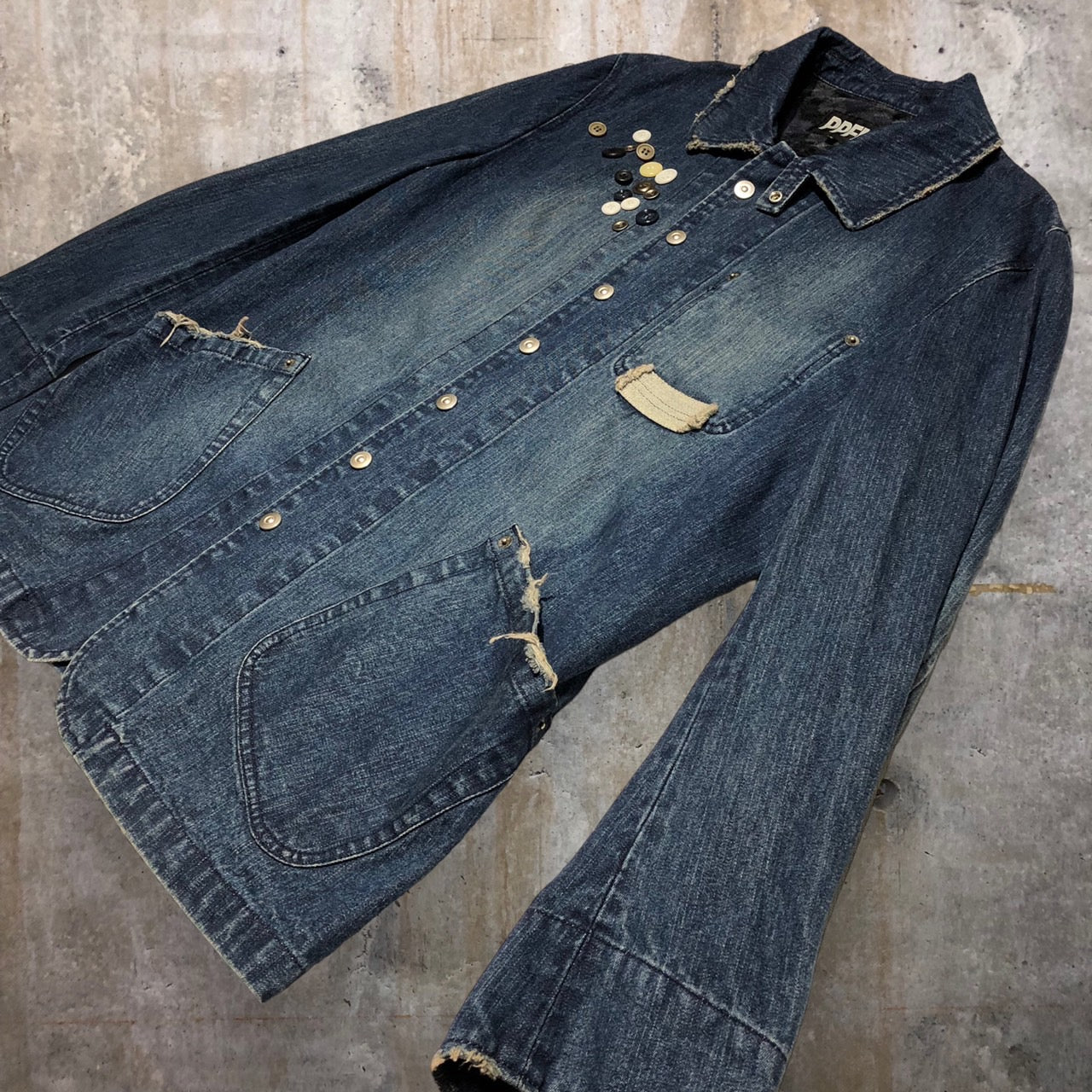 PPFM(ピーピーエフエム) 05'sユーズド加工ボボタン装飾カバーオール 35-02BC06 M ブルー