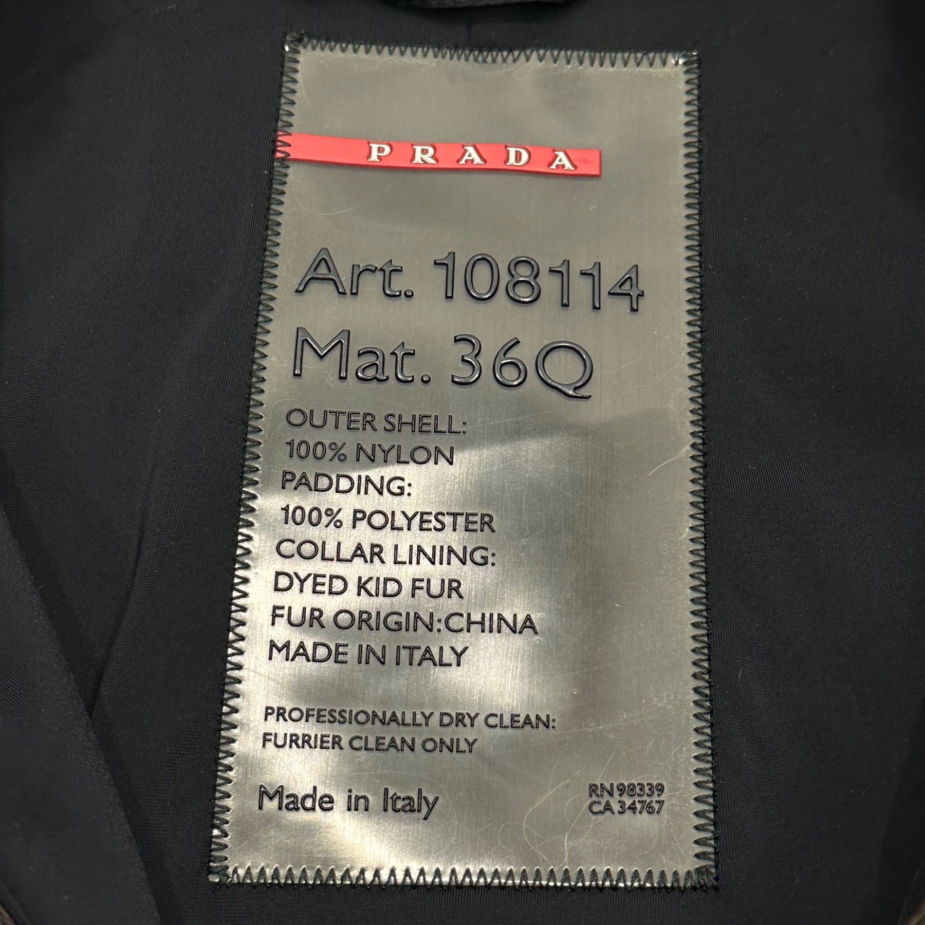 PRADA SPORT(プラダスポーツ) 1999FW Kid Fur Nylon Padded Jacket キッド ファー ナイロン 中綿 ジャケット Art. 108114 46 ブラウン×ブラック 90's 99AW アーカイブ