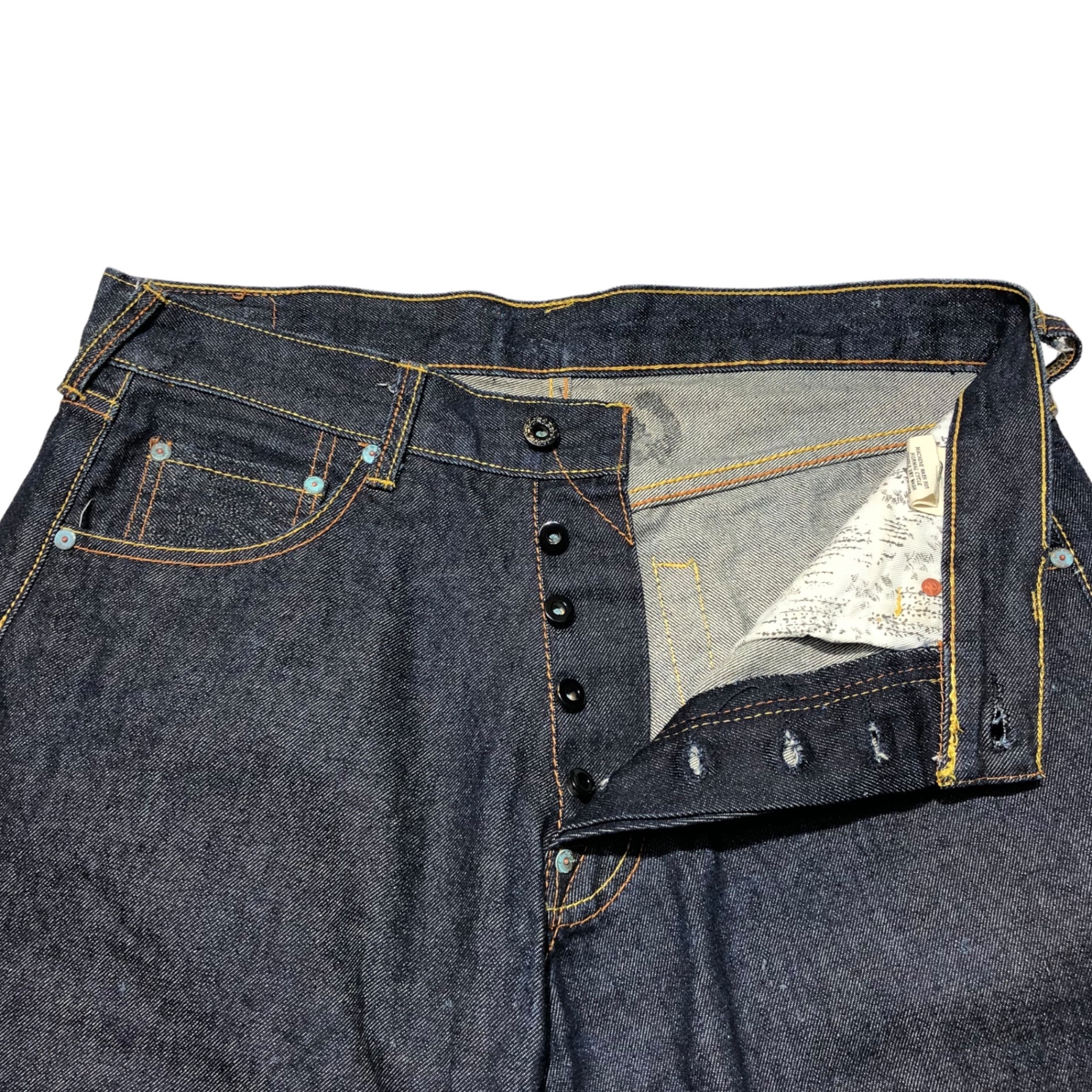 RED MONKEY COMPANY(レッドモンキーカンパニー) "Shunga" wide half denim pants 春画 ワイド ハーフ デニム パンツ LOT 1001 34 インディゴ 日本 和 刺繍