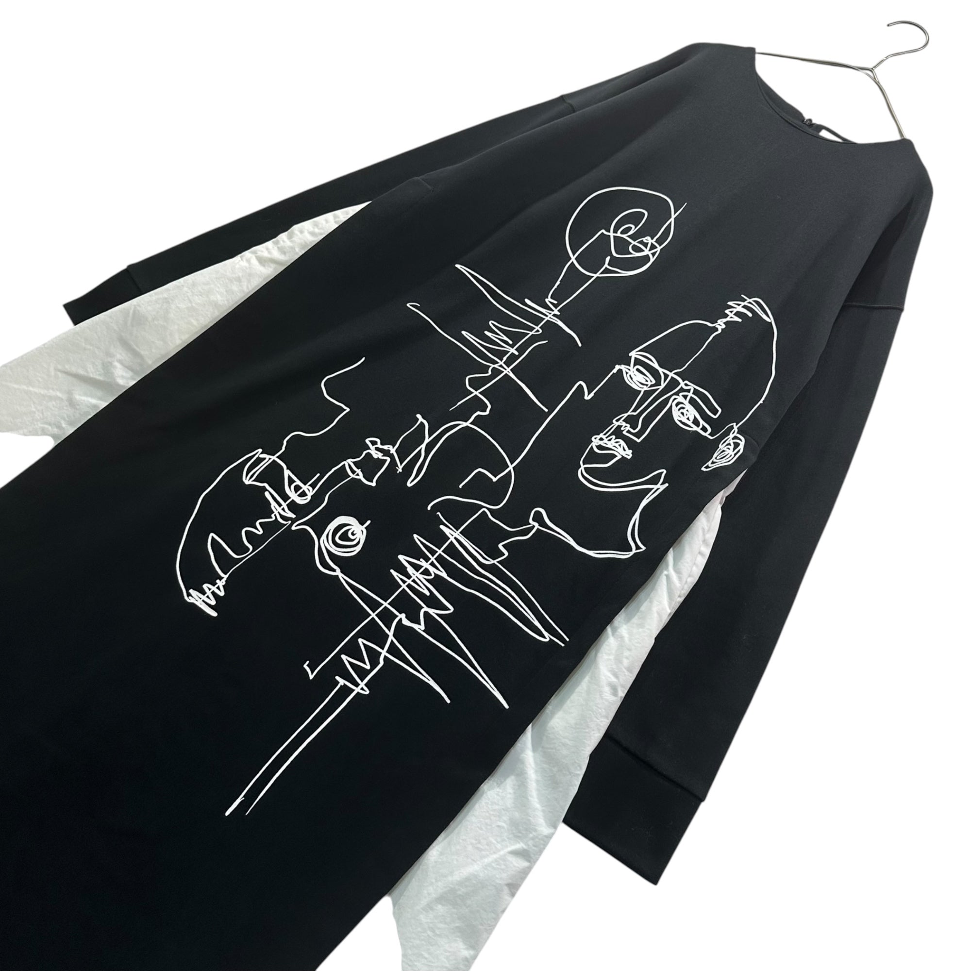 UN3D.(アンスリード) Front-Print Paneled Dress フロント プリント 切替 ワンピース 522110300301-01 38(M) ブラック×ホワイト