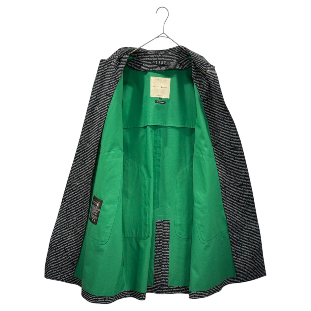 MACKINTOSH×BAND OF OUTSIDERS(マッキントッシュ×バンドオブアウトサイダーズ) Laurel Eve Sam Text Print Rubber-Coated Coat ロレル イブサム テキスト プリント ゴム引き コート 40 ブラック