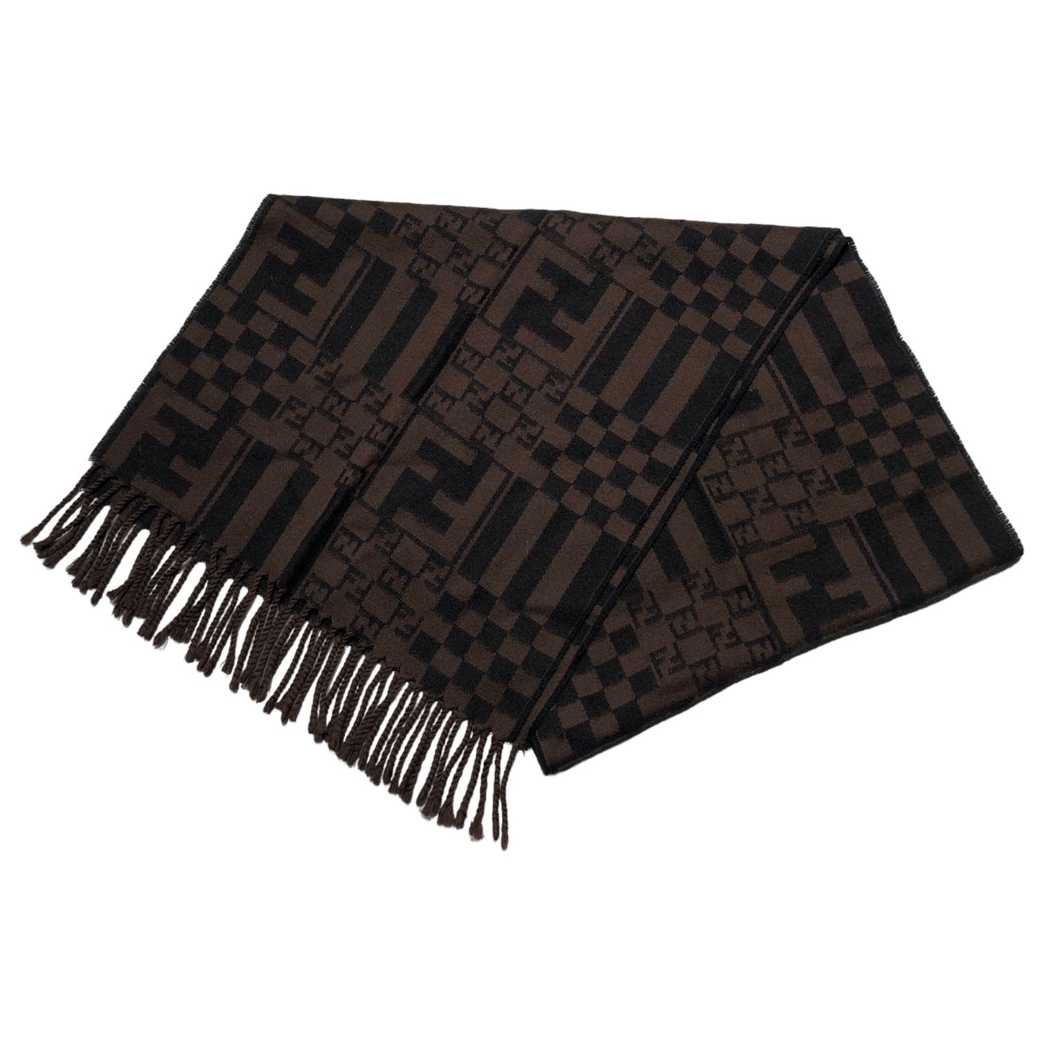 FENDI(フェンディ) Zucca pattern wool scarf ズッカ 柄 ウール マフラー ブラウン