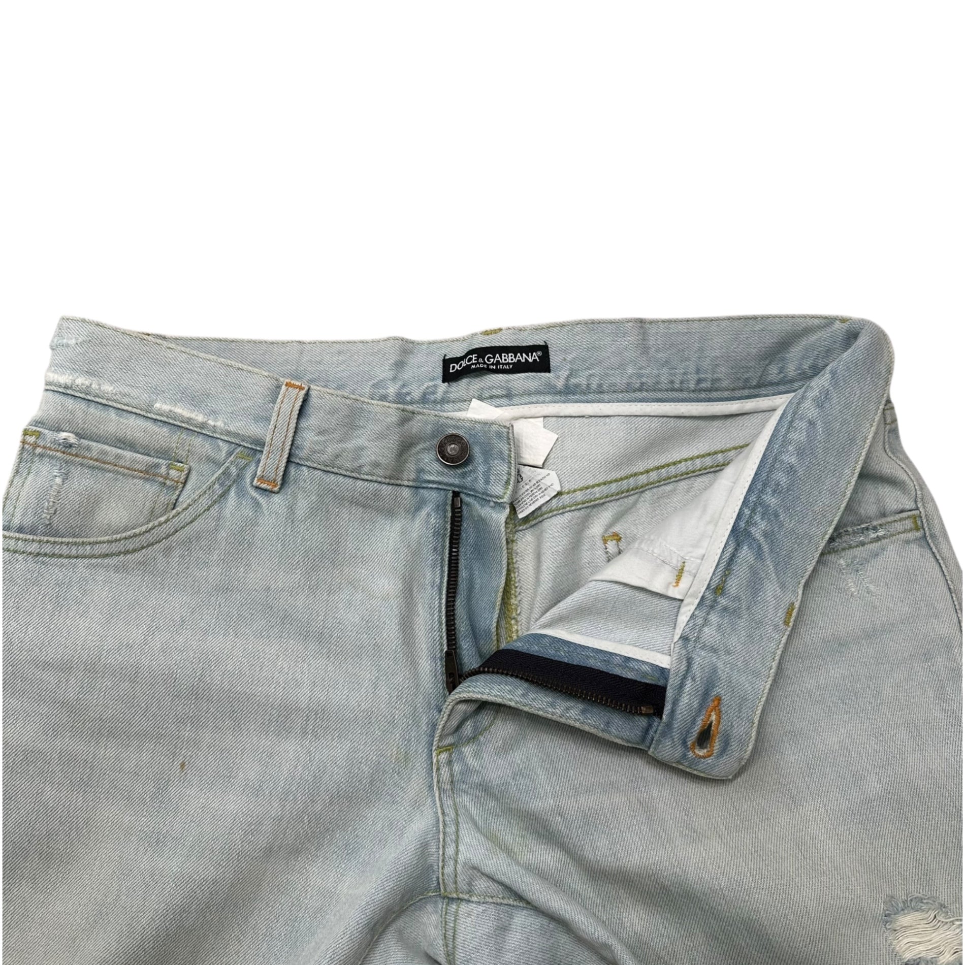 DOLCE&GABBANA(ドルチェ&ガッバーナドルガバ) Distressed Denim Pants ダメージ加工 デニム パンツ 48 ライトインディゴ