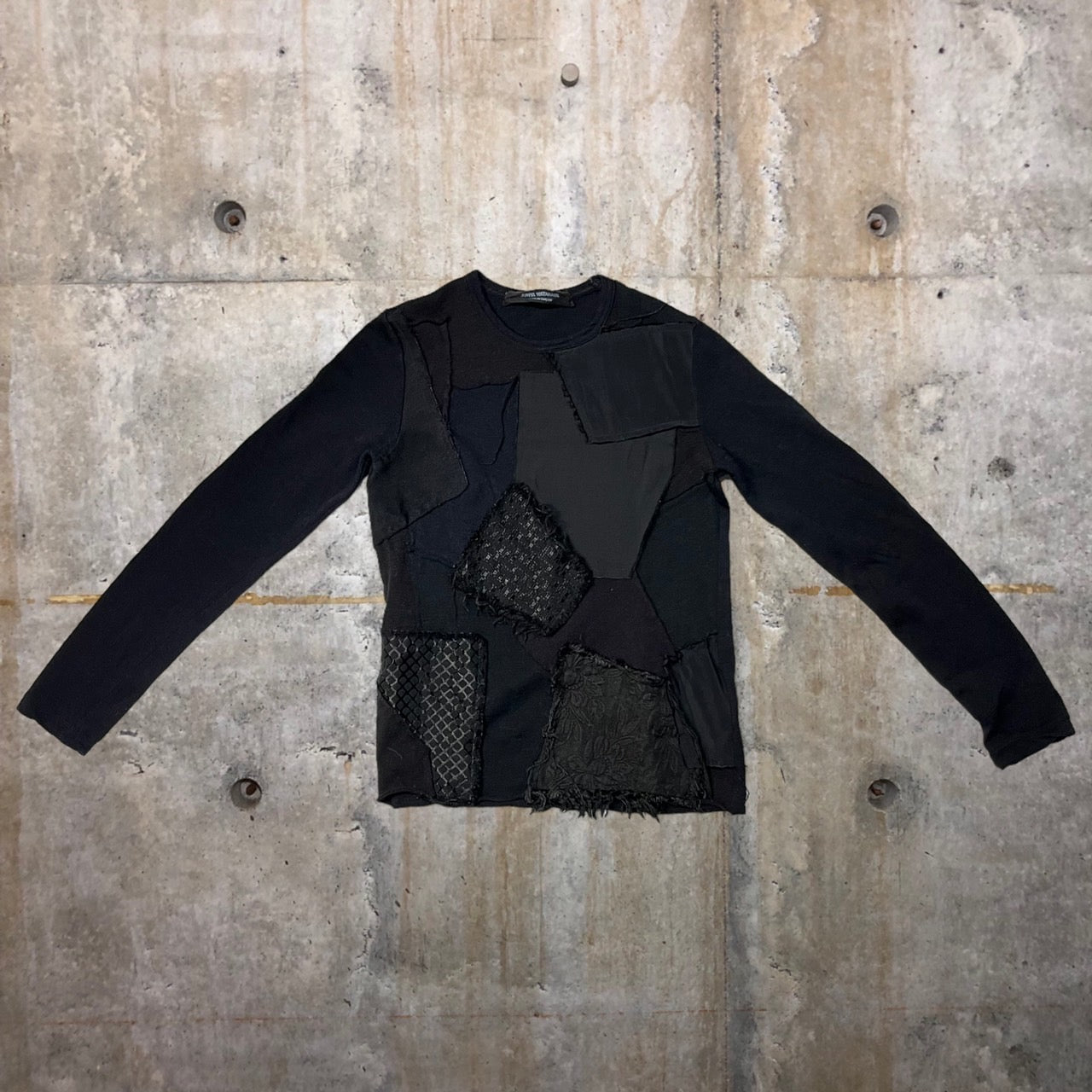 COMME des GARCONS JUNYA WATANABE(コムデギャルソンジュンヤワタナベ) 02AW patchwork wool full cut and sew/パッチワークウール縮絨後染めカットソー JG-T016 FREE ブラック AD2002 最初期
