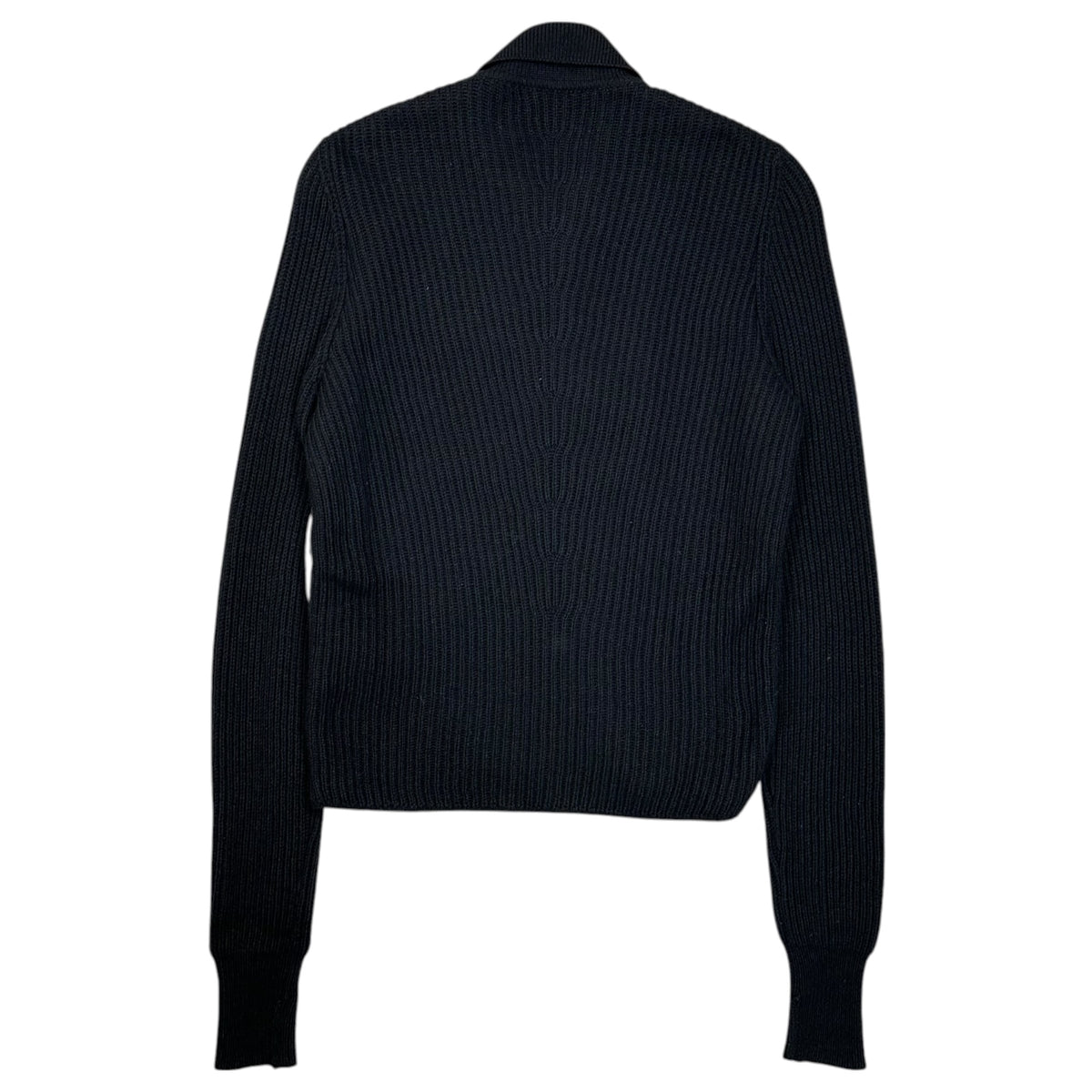 HERMES(エルメス) 1990's Leather-Accent Cashmere and Silk Knit Shirt レザー切替 カシミア シルク ニット シャツ S ブラック カシミア67% 90s アーカイブ 襟付き カーディガン
