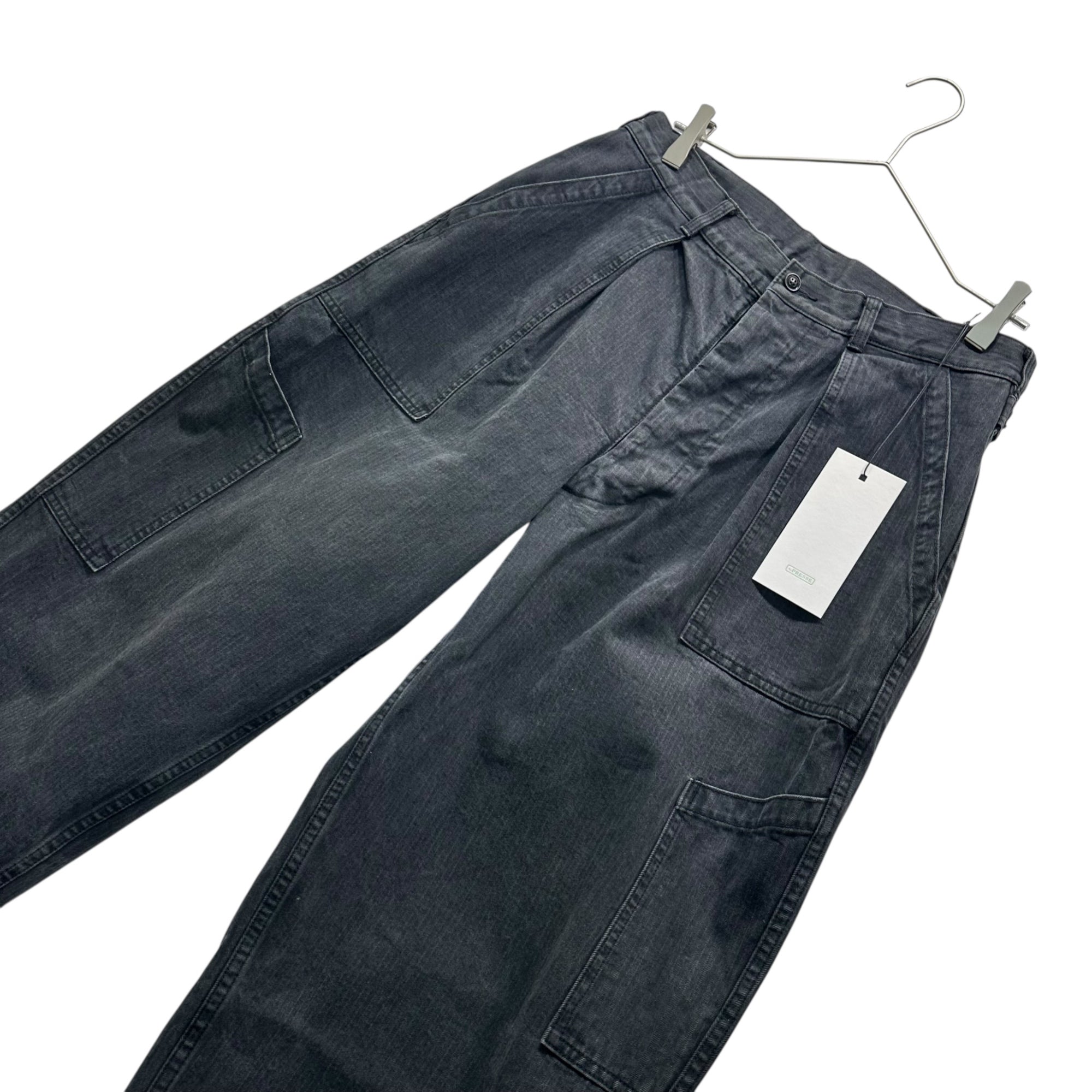 A.PRESSE(アプレッセ) 22AW USAF Hemmed Bottoms Pants ヘリンボーン カーゴ パンツ 22AP-04-07M 1 ブラック ワイド ストレート ミリタリー