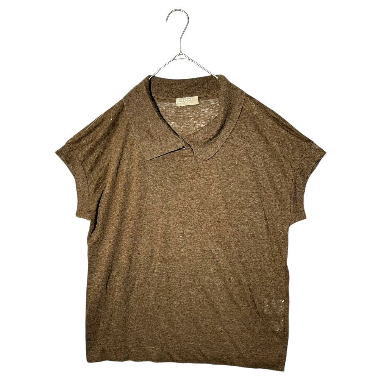 MARGARET HOWELL(マーガレットハウエル) Linen French sleeve polo shirt リネン フレンチ スリーブ ポロシャツ 578-0168670 2(M程度) カーキ