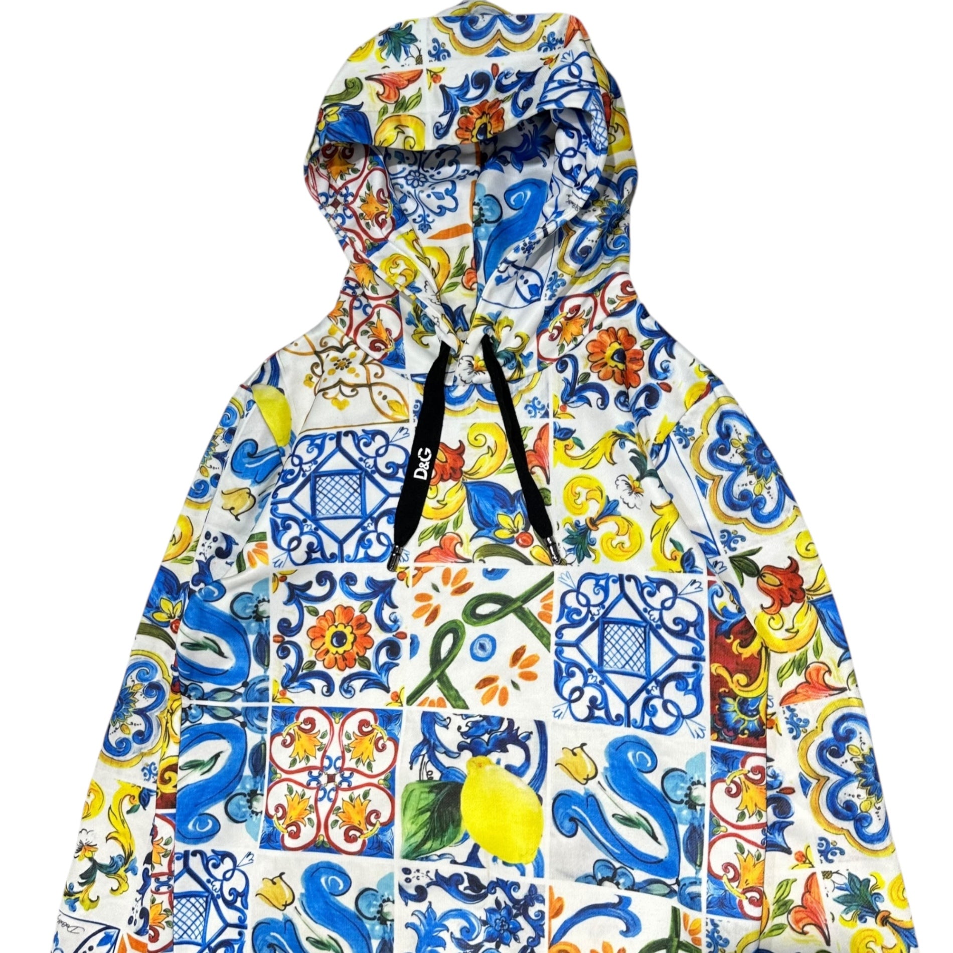 DOLCE&GABBANA(ドルチェ&ガッバーナドルガバ) Mayolica All-over Print Pullover Hoodie マヨリカ 総柄 プルオーバー パーカー G8LA8T FH7B5 M ホワイト×ブルー