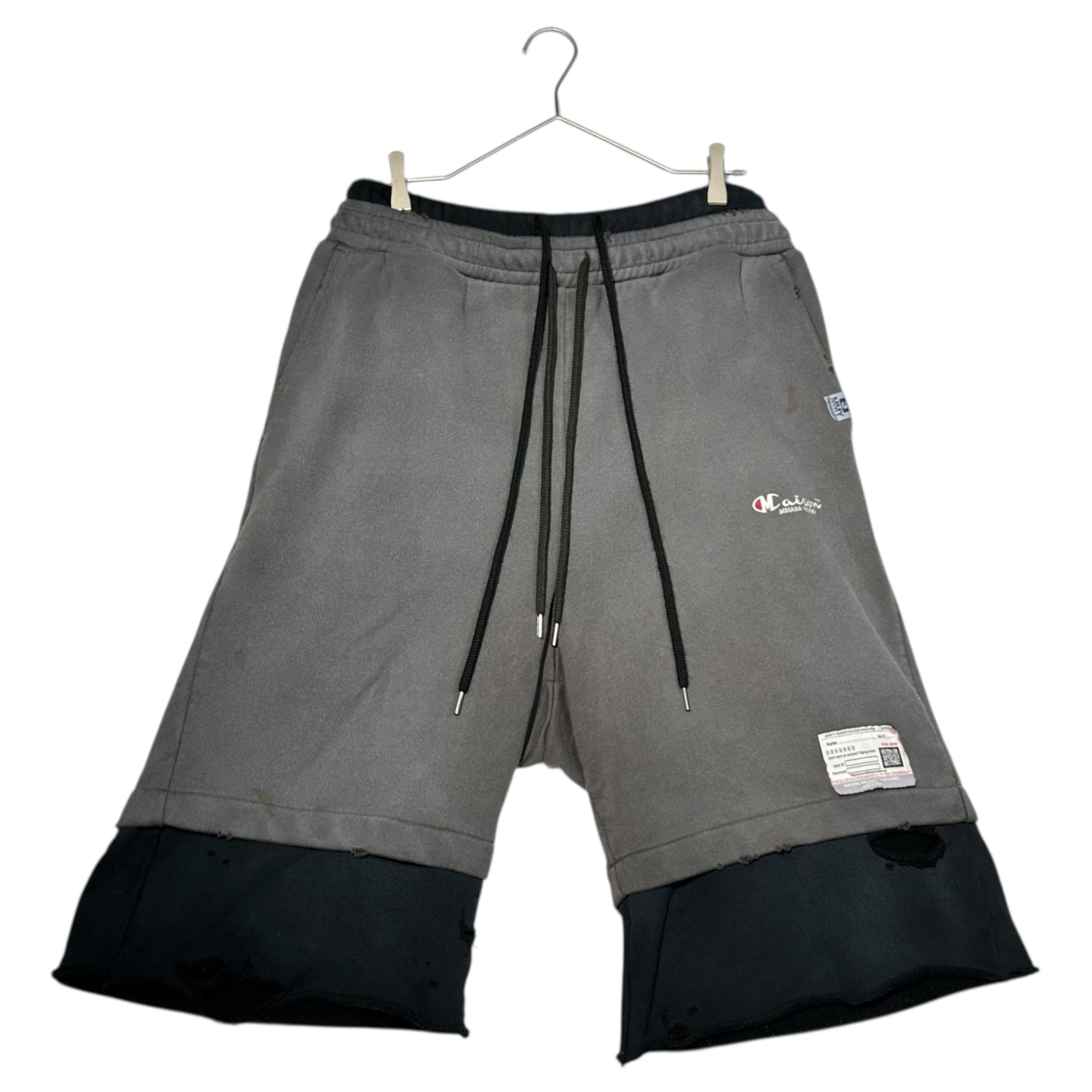 Maison MIHARA YASUHIRO(メゾンミハラヤスヒロ) 23SS Distressed Layered Shorts ダメージ加工 レイヤード ショーツ ハーフパンツ A10SP602 50(L) グレー×ブラック
