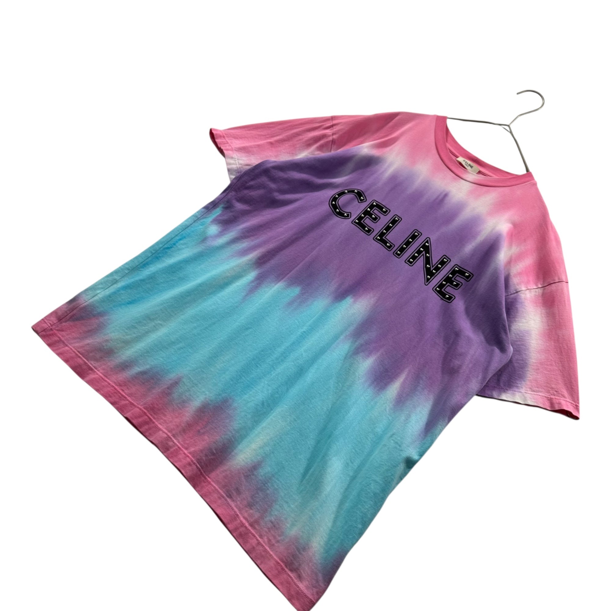 CELINE(セリーヌ) 21SS Studs Logo Print Tie-Dye Loose T-Shirt スタッズ ロゴ プリント タイダイ ルーズ Tシャツ 2X687956M S ピンク×パープル×ブルー エディスリマン Hedi Slimane TEEN KNIGHT POEM