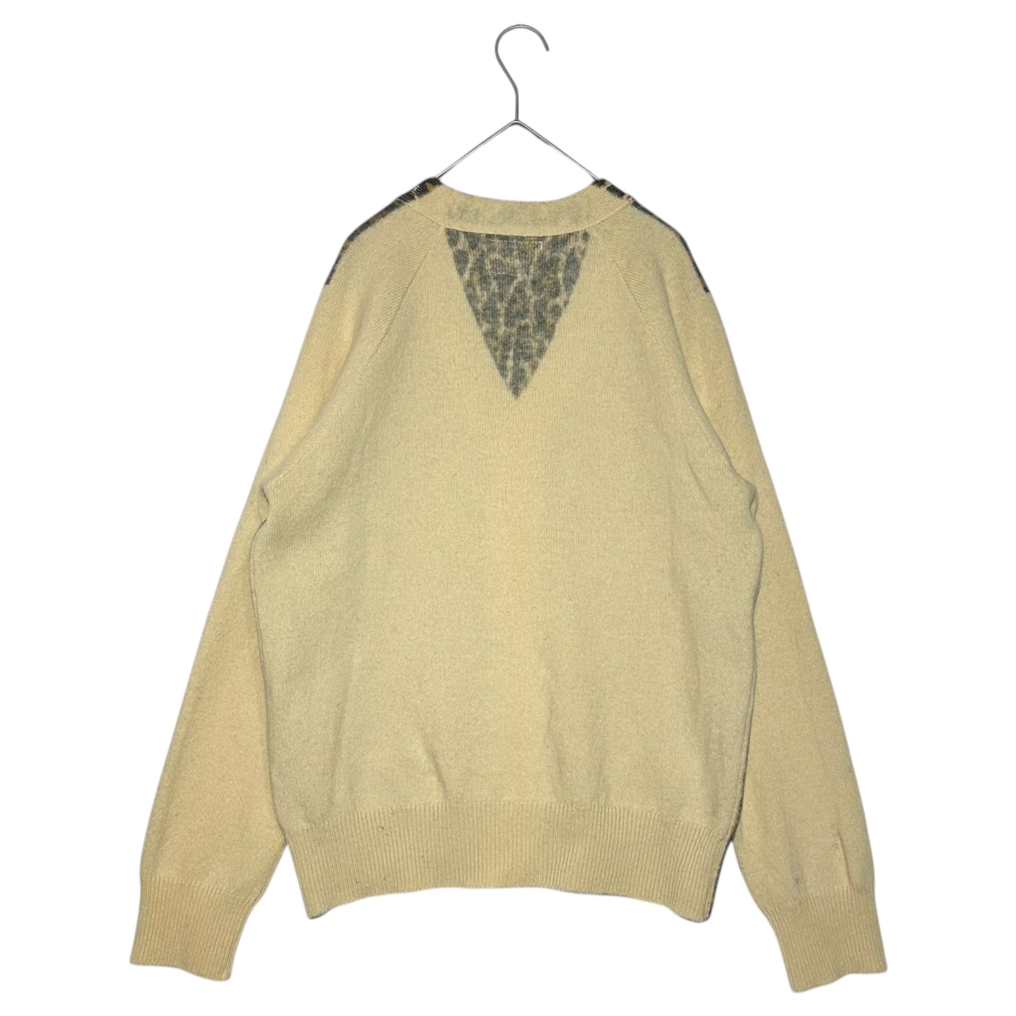 NUMBER (N)INE(ナンバーナイン) 03AW Leopard print wool long-sleeved cardigan レオパード切替 ウール 長袖 カーディガン 3(M) アイボリー×ブラウン 宮下貴裕 本人期 補修跡有