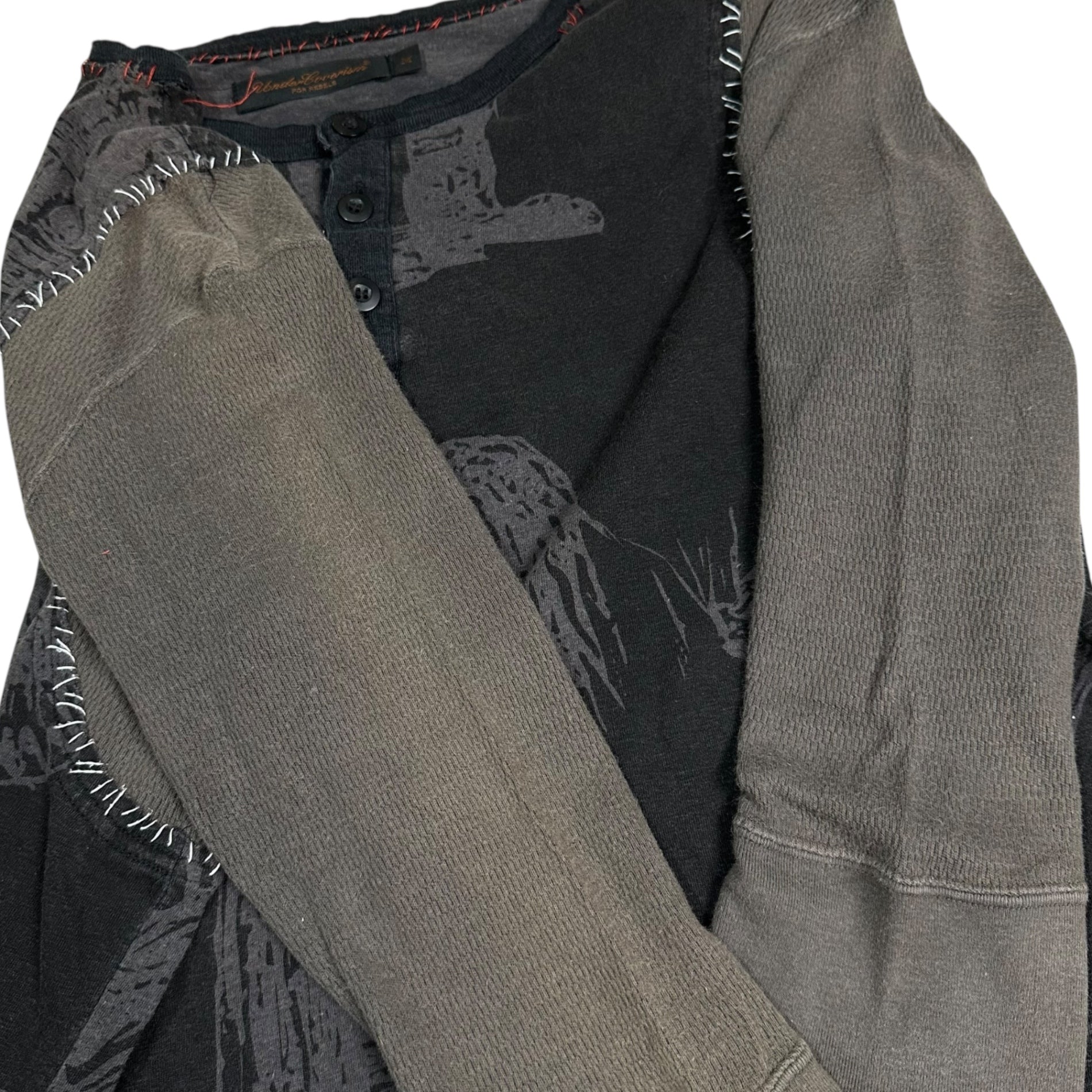 UNDERCOVERISM(アンダーカバイズム) 03SS SCAB期 Hand stitched long sleeve henley neck cut and sew ハンドステッチ 長袖 ヘンリーネック カットソー スキャブ U232 M グレー 00's アーカイブ