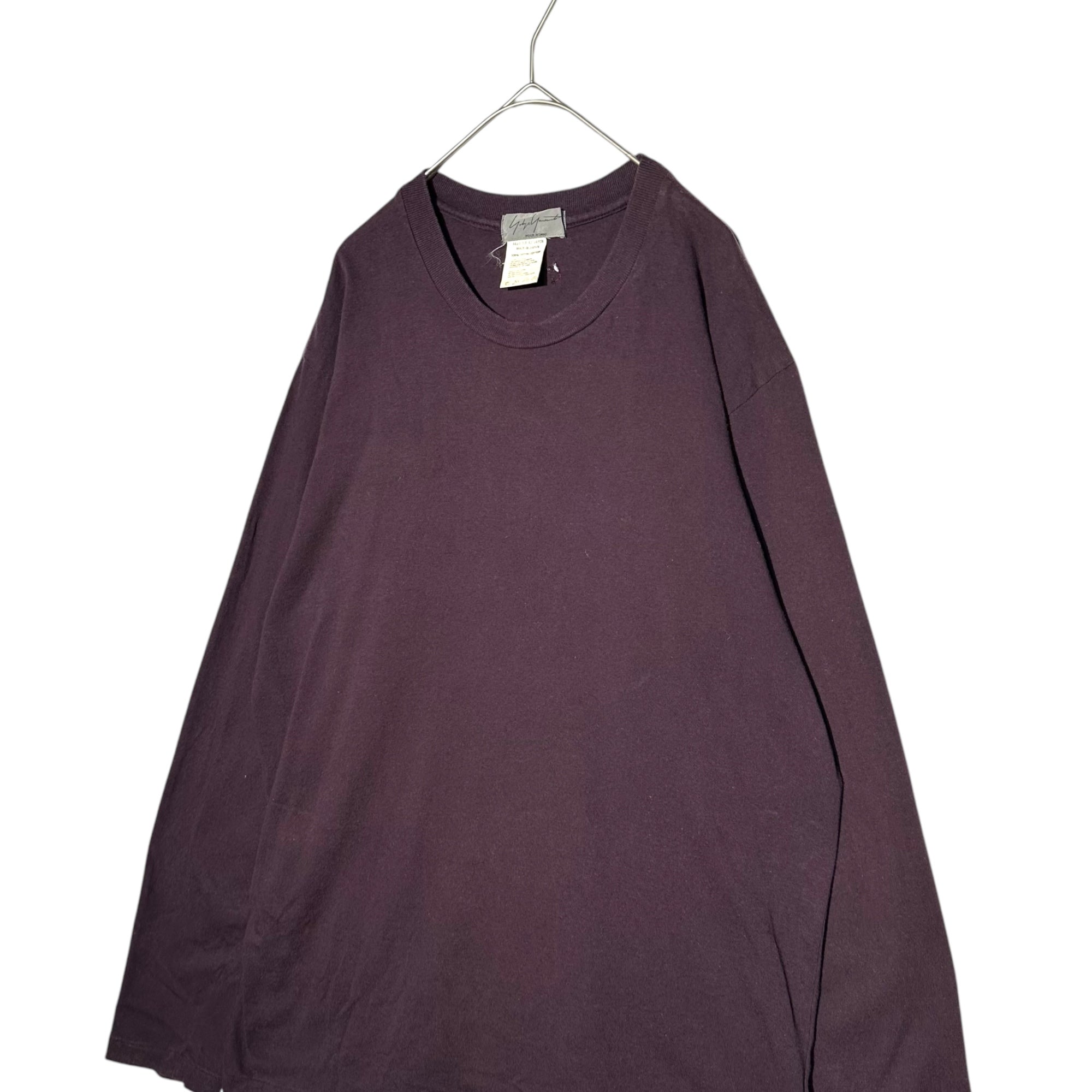 YOHJI YAMAMOTO POUR HOMME(ヨウジヤマモトプールオム) Old Embroidered crew neck long sleeve T-shirt with collar back オールド 襟裏 刺繍 クルーネック 長袖 Tシャツ HI-T02-021 パープル サイズ表記無