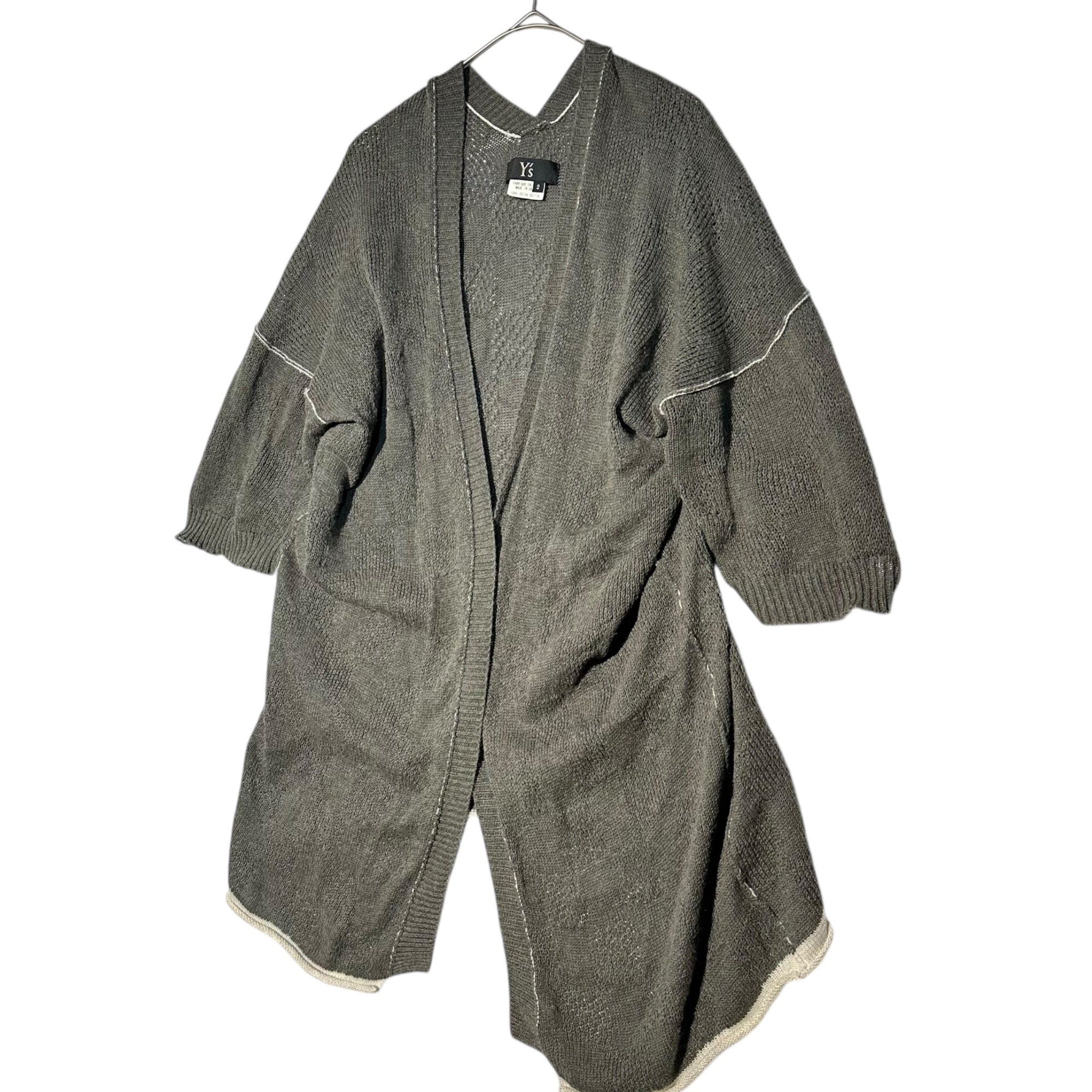 Y's(ワイズ) S/S knit Long cardigan 半袖 ロング ニット カーディガン 2 グレー