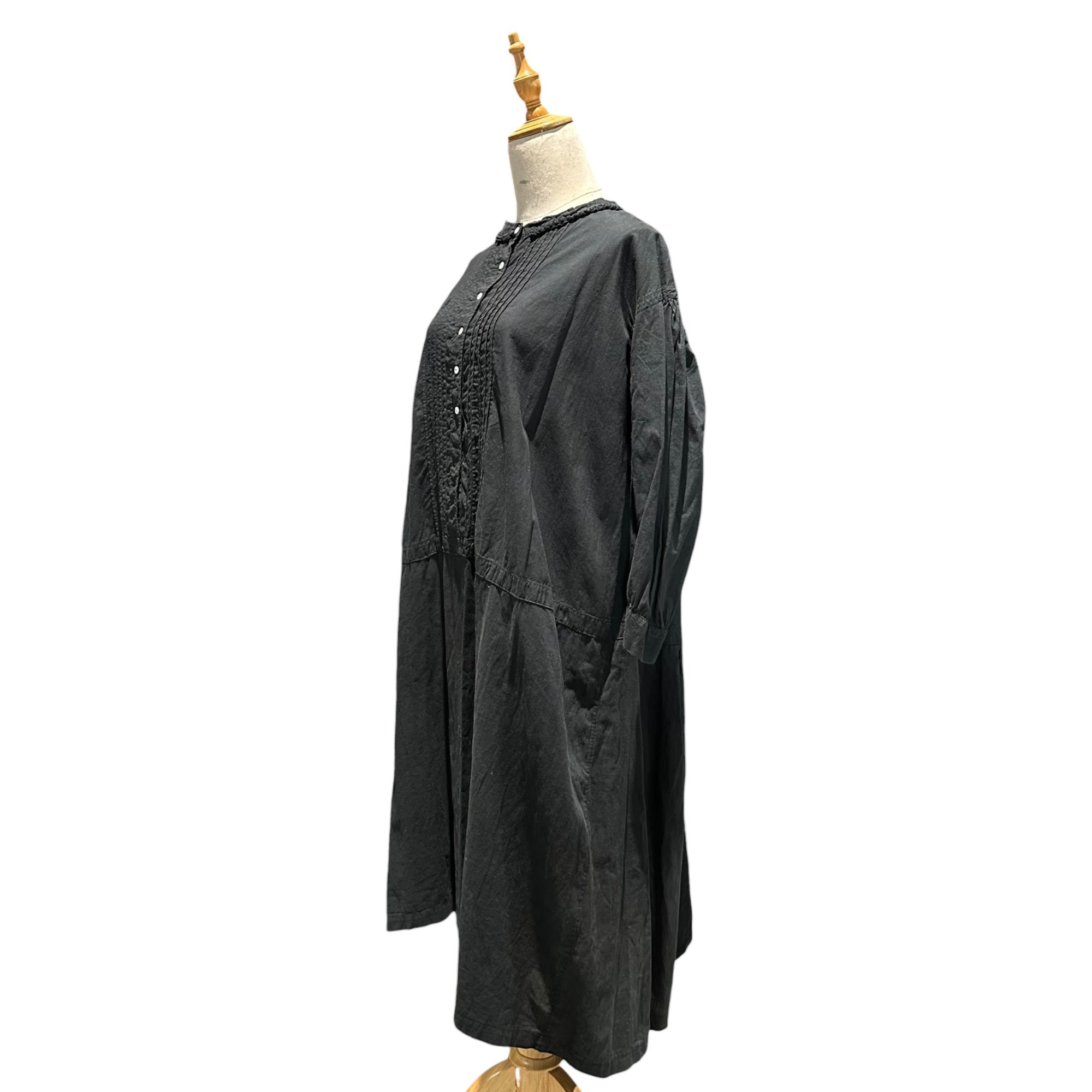 Euro antique(ヨーロッパアンティーク) 1910's~ cotton minilace collar long slevee onepiece コットンのミニレース襟のついた長袖ワンピース 表記無し(M~L程度) ブラック