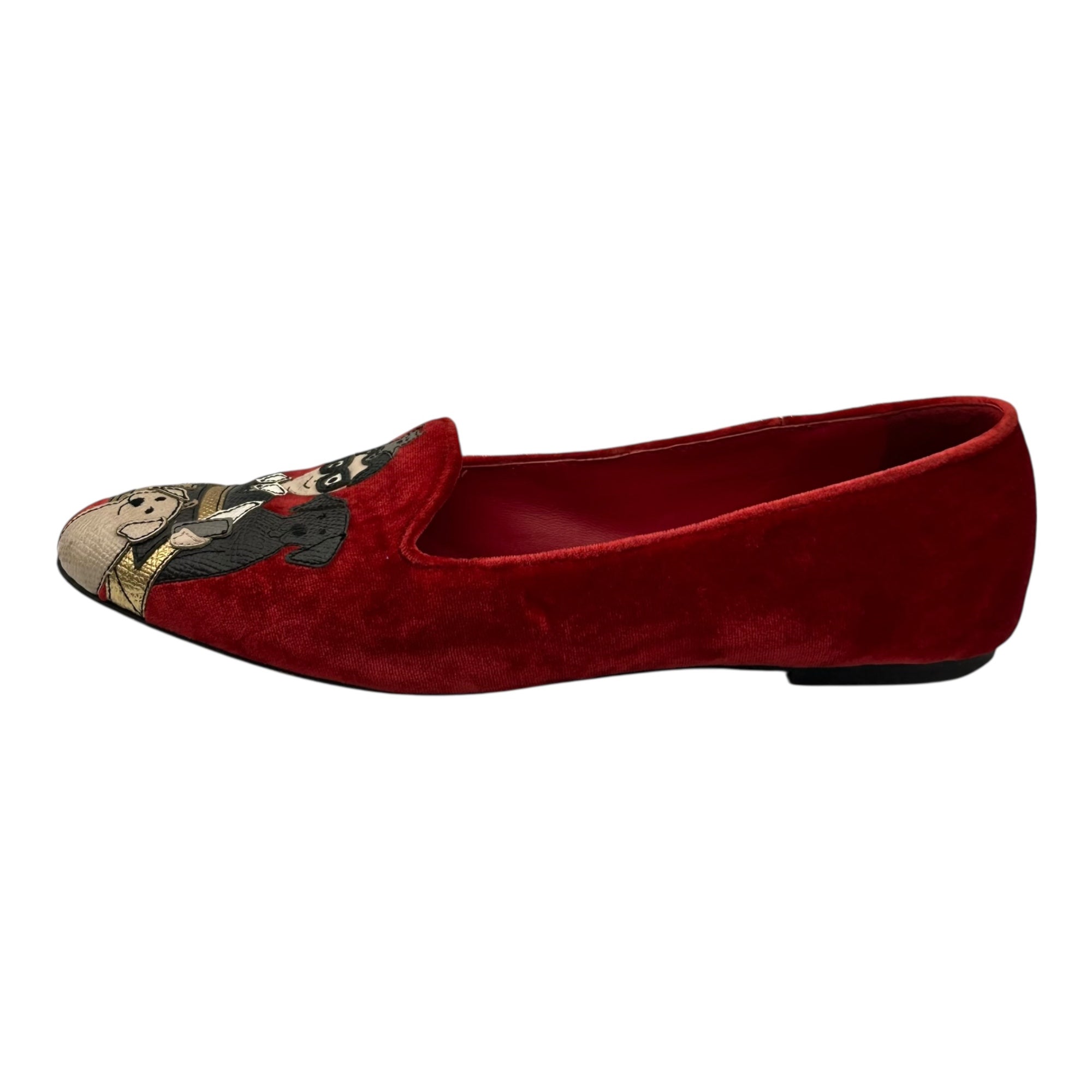DOLCE&GABBANA(ドルチェ&ガッバーナドルガバ) Human & Dog Patch Velvet Opera Shoes ヒューマン & ドッグ ワッペン ベルベット オペラシューズ 37(23.5cm程度) レッド