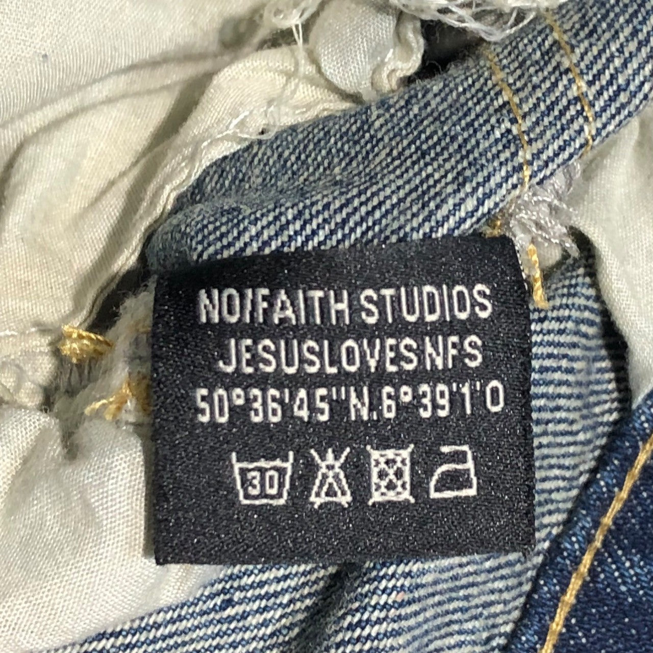 NO/FAITH STUDIOS (ノーフェイス ストゥディオス) wave heavy denim ウェーブ ヘビー デニム S インディゴ バギー ワイド ペンキ ヴィンテージ加工 ギミック Y2K パンツ
