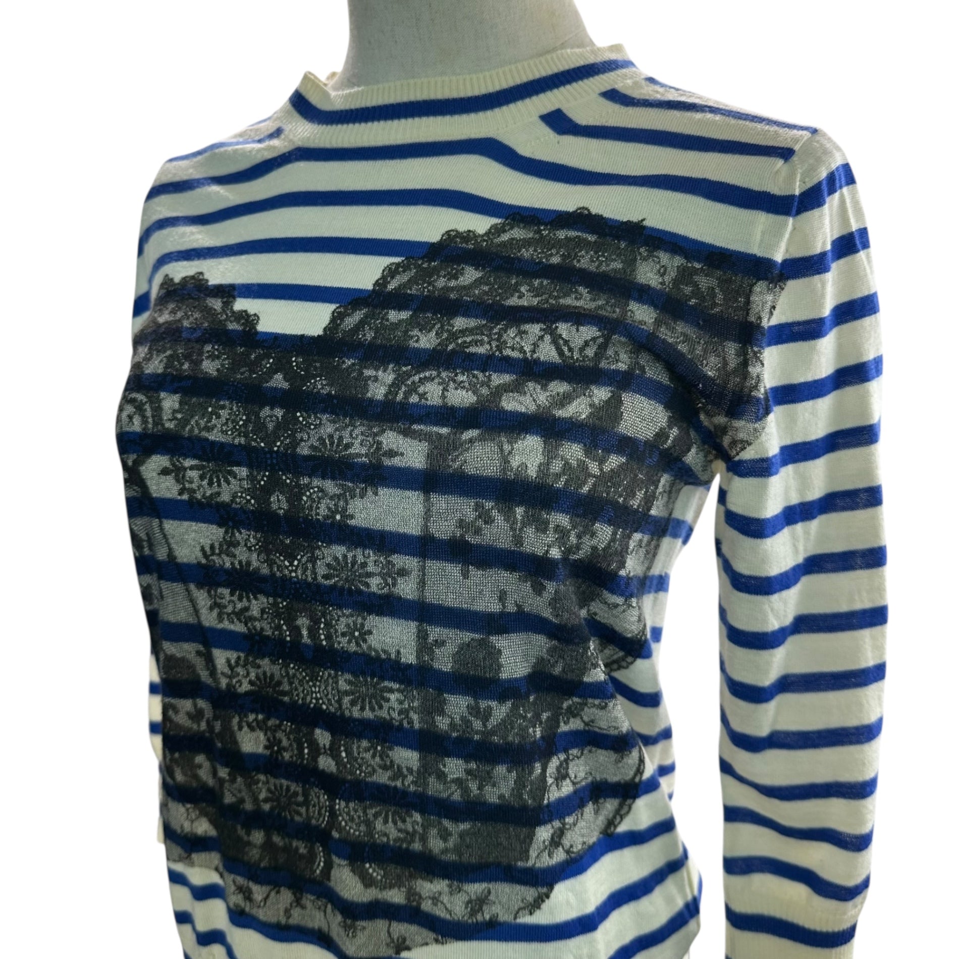 tricot COMME des GARCONS(トリココムデギャルソン) 11AW Heart lace design back button border cardigan ハート レース デザイン バックボタン ボーダー カーディガン TH-N202 FREE オフホワイト×ブルー×ブラック AD2011
