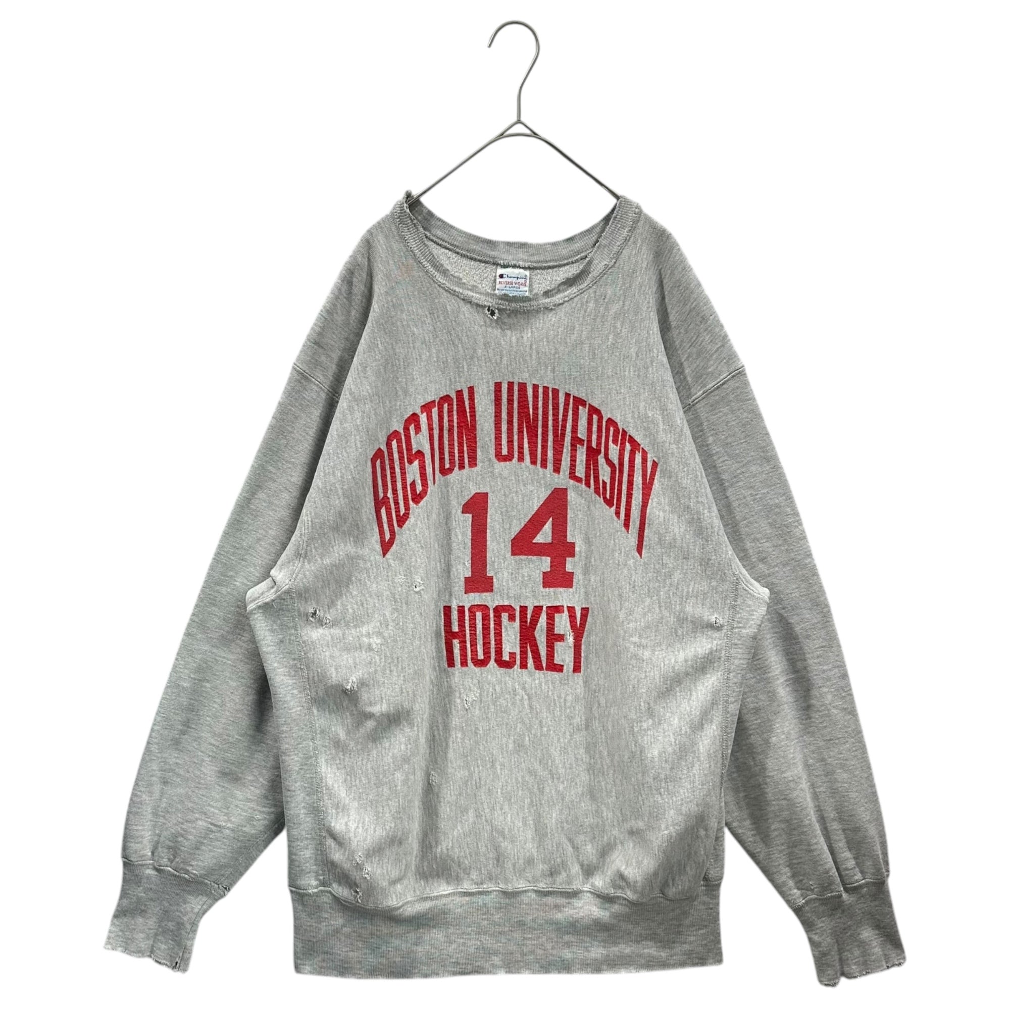 Champion(チャンピオン) 90's ”BOSTON UNIVERSITY 14 HOCKEY” Reverse Weave Sweatshirt リバースウィーブ スウェット XL ライトグレー 90年代 刺繍タグ BOLO ボロ ヴィンテージ