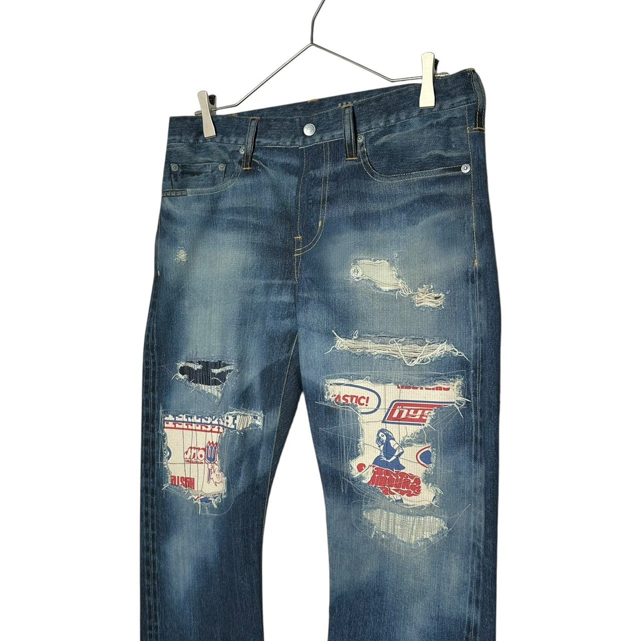 HYSTERIC GLAMOUR(ヒステリックグラマー) ARTMAKE FAKE JEANS アートメイク フェイク ジーンズ 02222AP02 M インディゴ ストレッチ パンツ