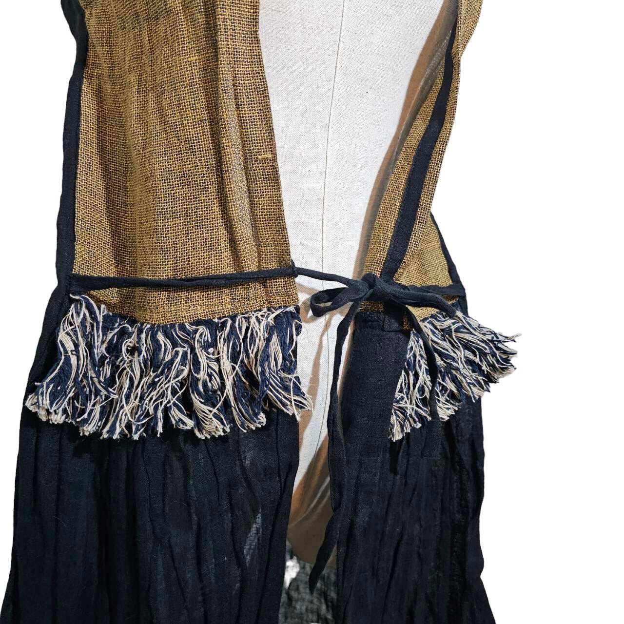 Tabrik(タブリク) フリンジ装飾リネンコットンロングジレ SIZE FREE マスタード×ブラック