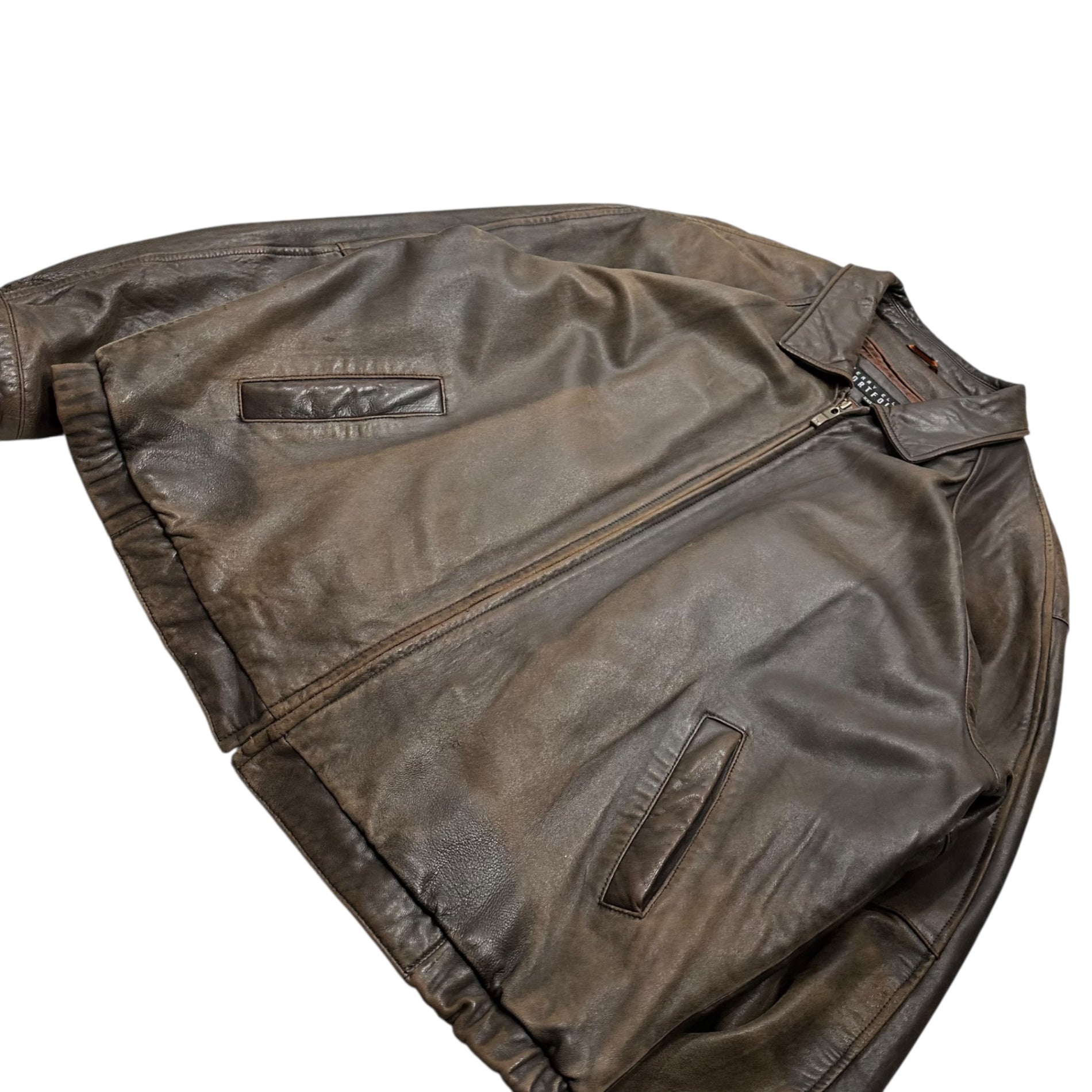 PERRY ELLIS PORTFOLIO(ペリーエリスポートフォリオ) 90's Quilted Liner Lamb Leather Jacket キルティングライナー ラム レザー ジャケット XXL ブラウン ジップアップ ヴィンテージ