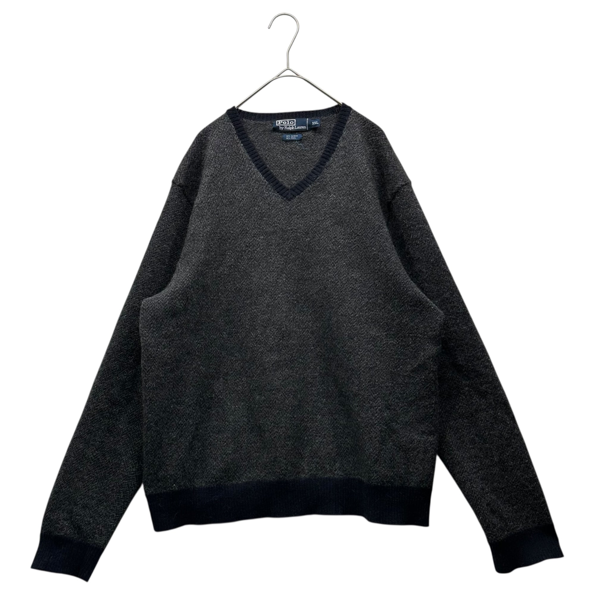 POLO RALPH LAUREN(ポロラルフローレン) 90~00's Alpaca Wool V-Neck Knit 90~00年代 アルパカ ウール Vネック ニット XXL(縮み有) グレー×ネイビー
