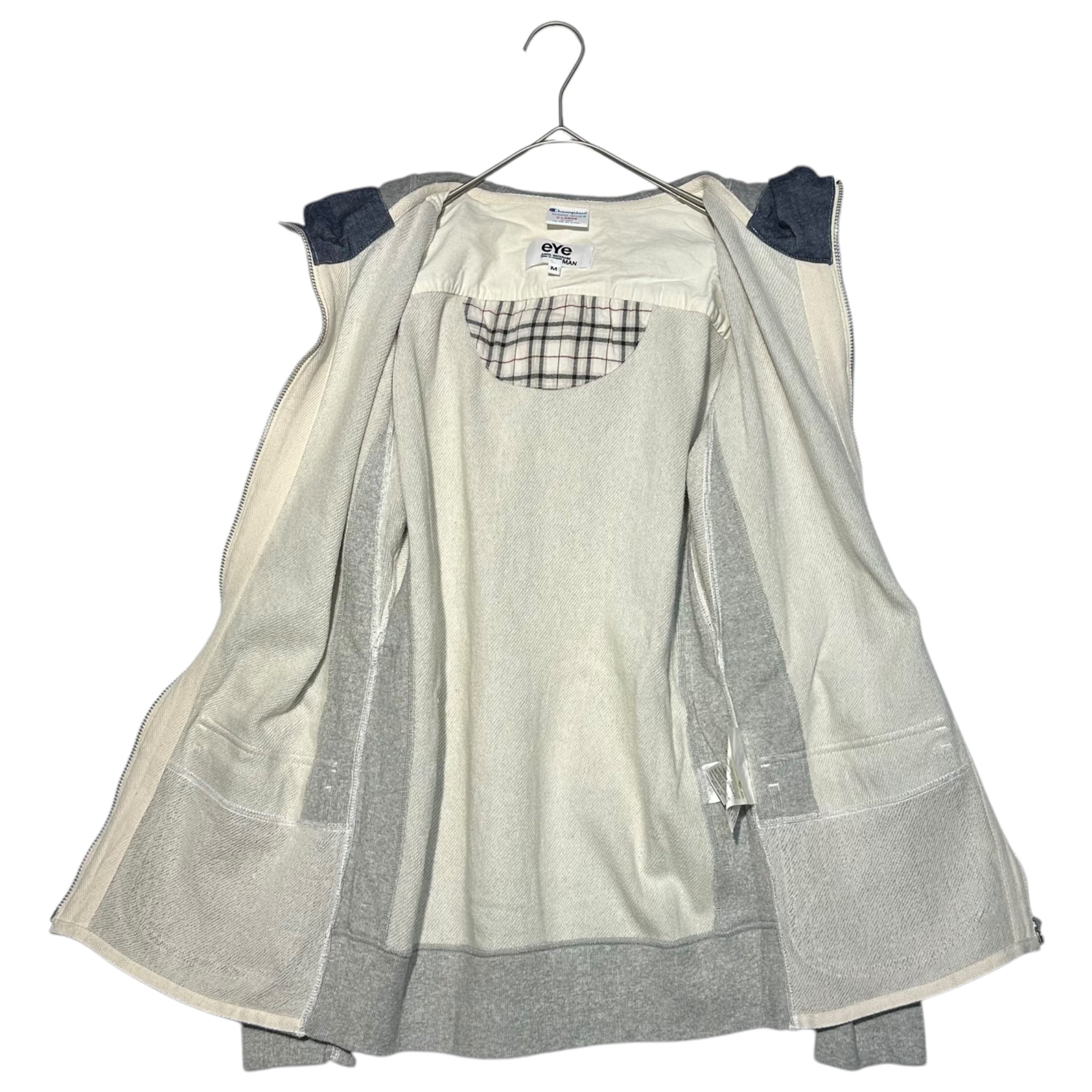 eye CdG JUNYA WATANABE MAN×Champion(アイコムデギャルソンジュンヤワタナベマン×チャンピオン) 15SS Docking Reverse Weave Zip Hoodie ドッキング リバースウィーブ ジップ パーカー WO-T917 M グレー×ネイビー AD2014